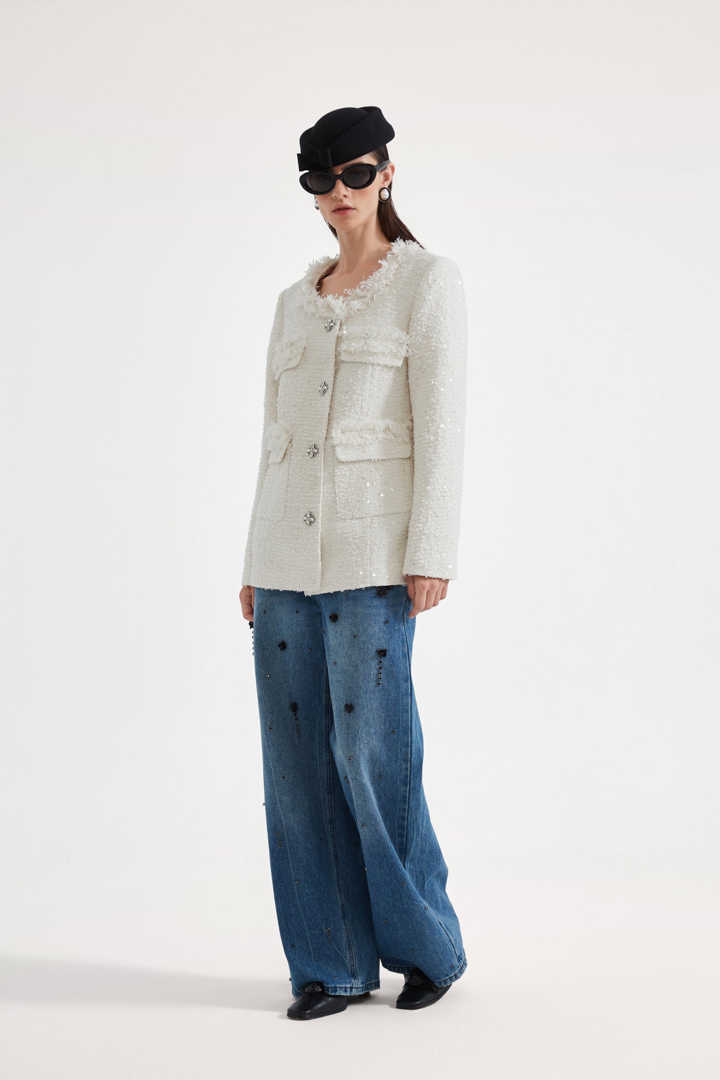 Straight-Leg Beaded Jeans