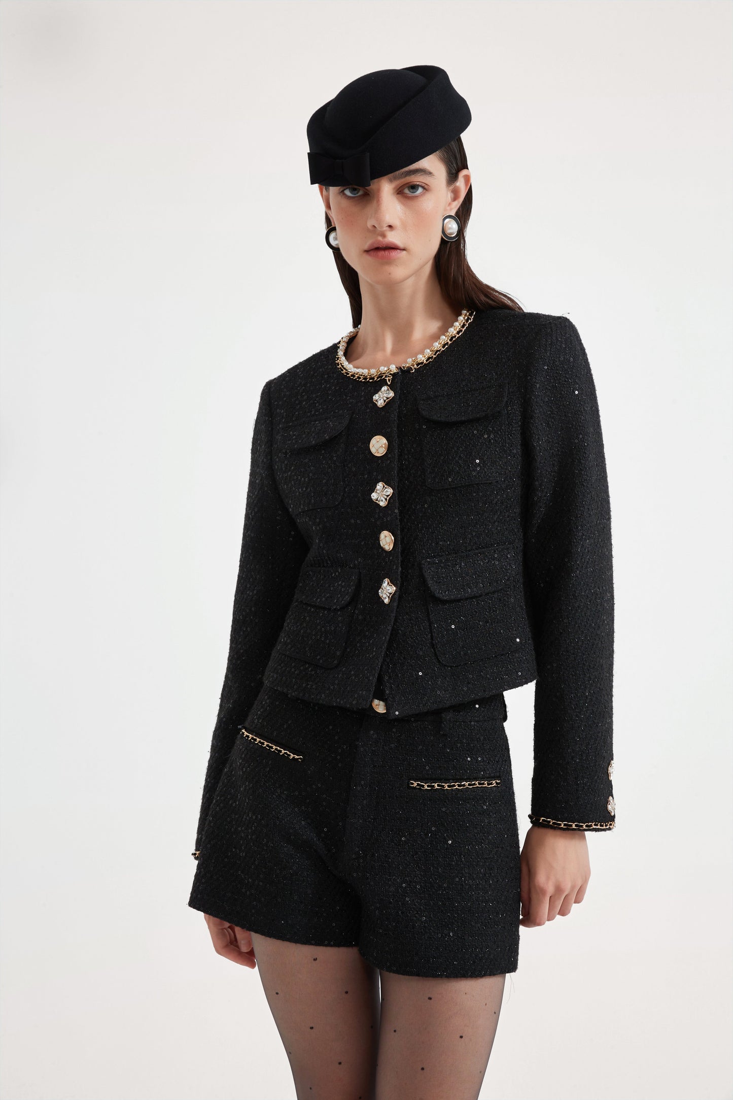 Black Tweed Shorts