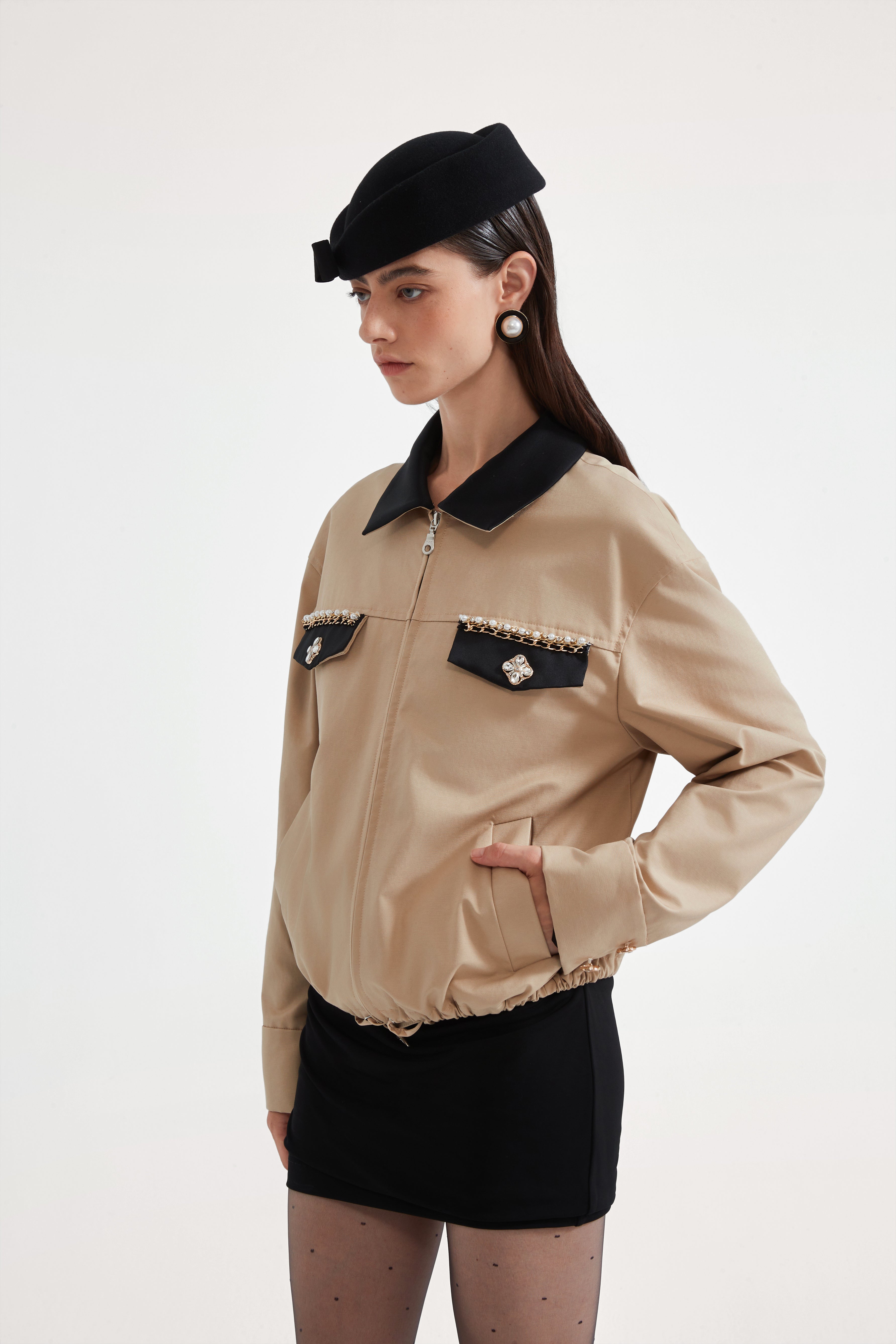 Light Coffee short Beaded Jacket