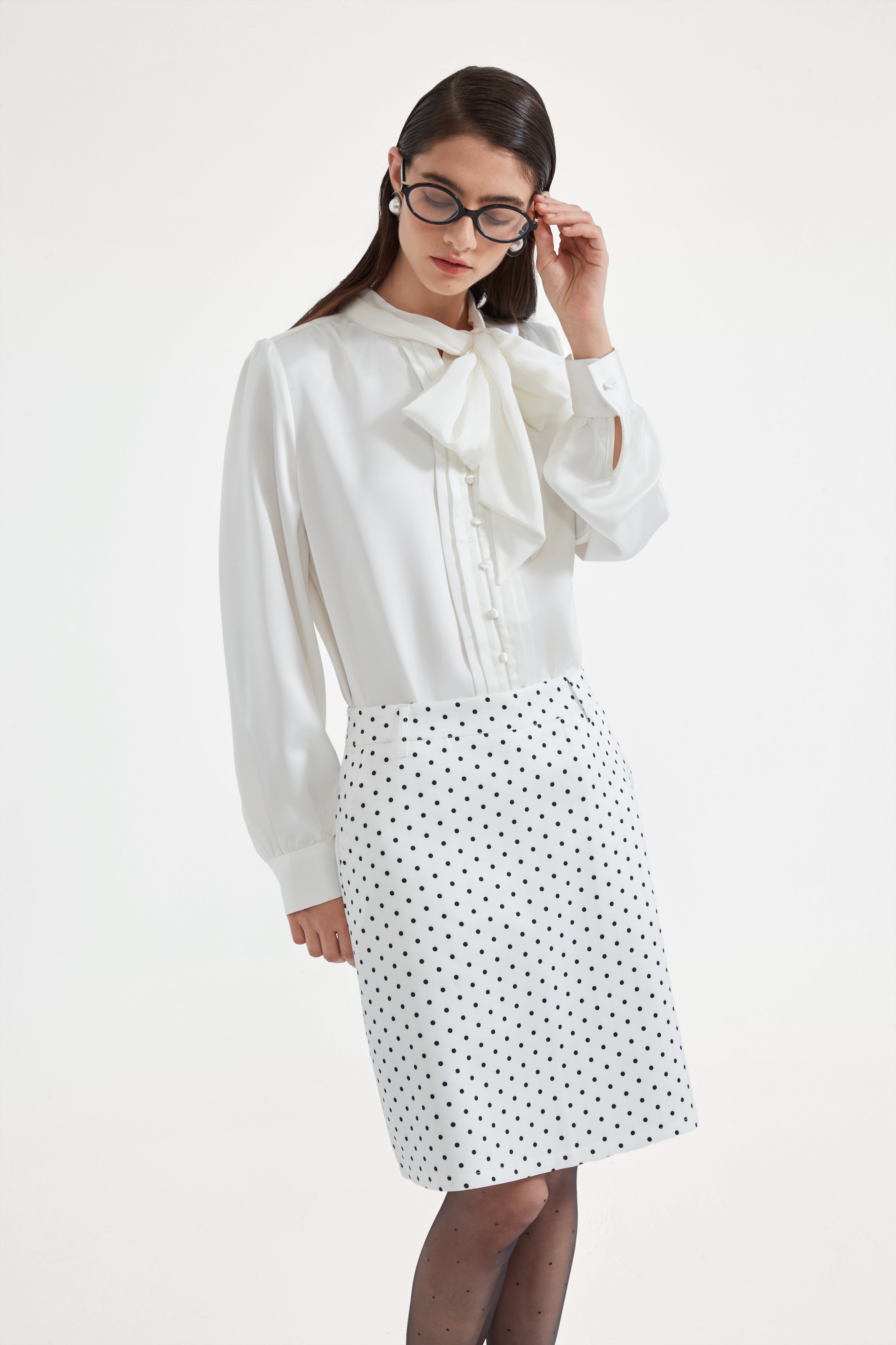 White Button-Row Blouse