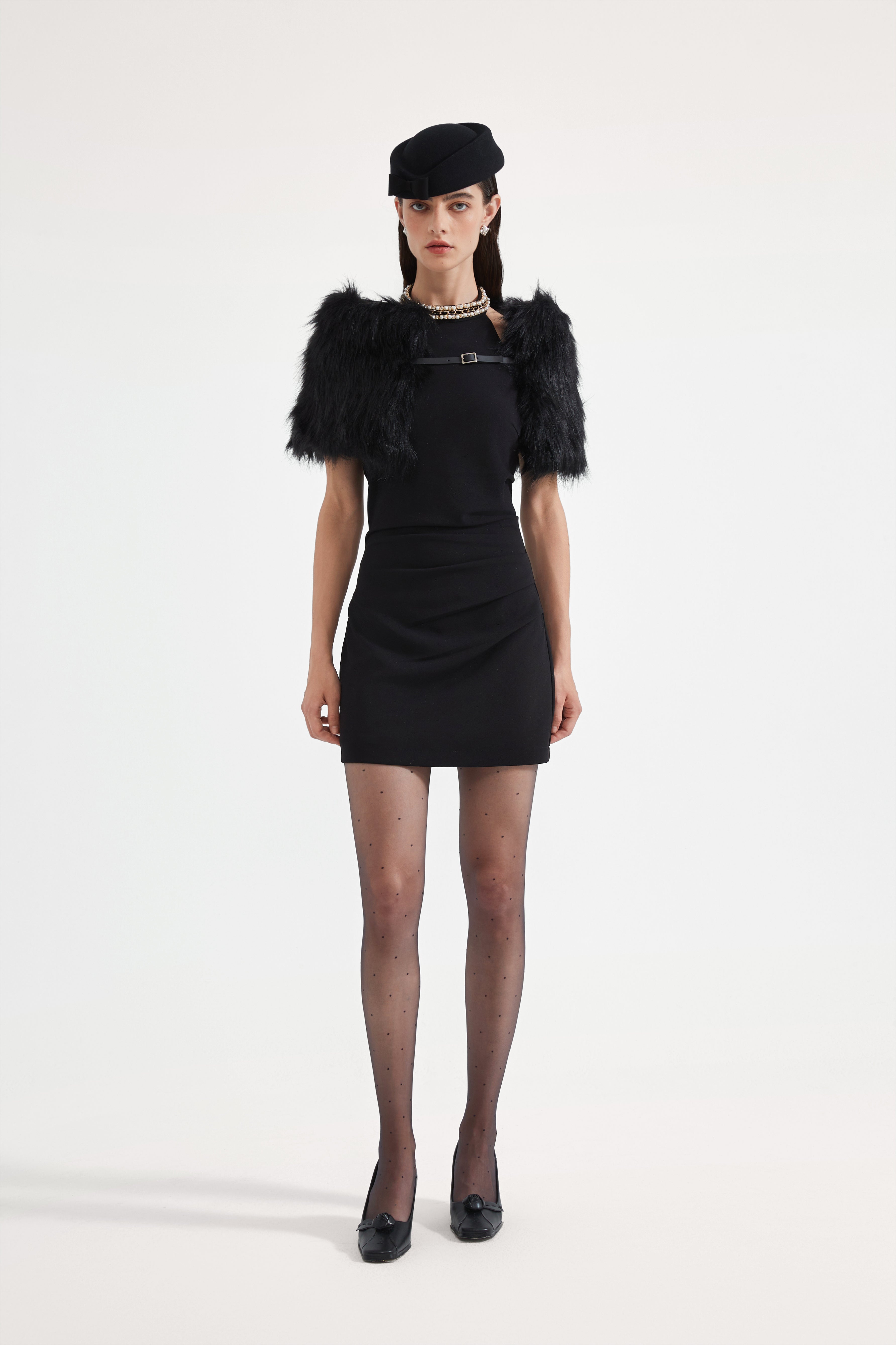 Black Halter Beaded Ruched Dress