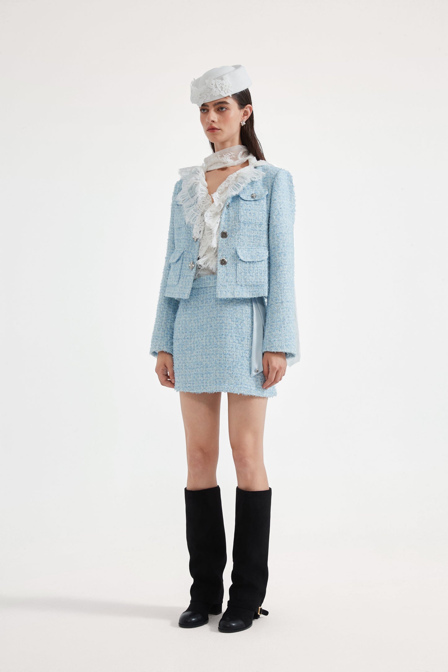 Blue Tweed Pencil Skirt