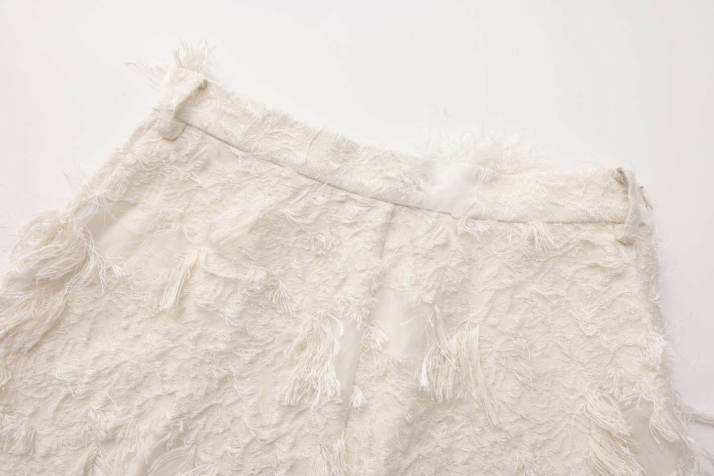 White Textured Fringe Skirt