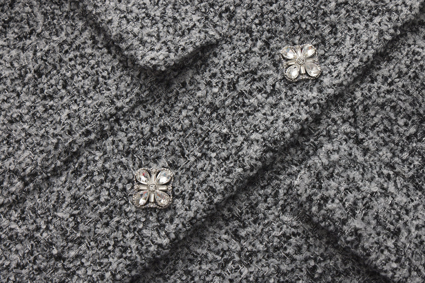 Gray Detachable Square-Necked Tweed Coat