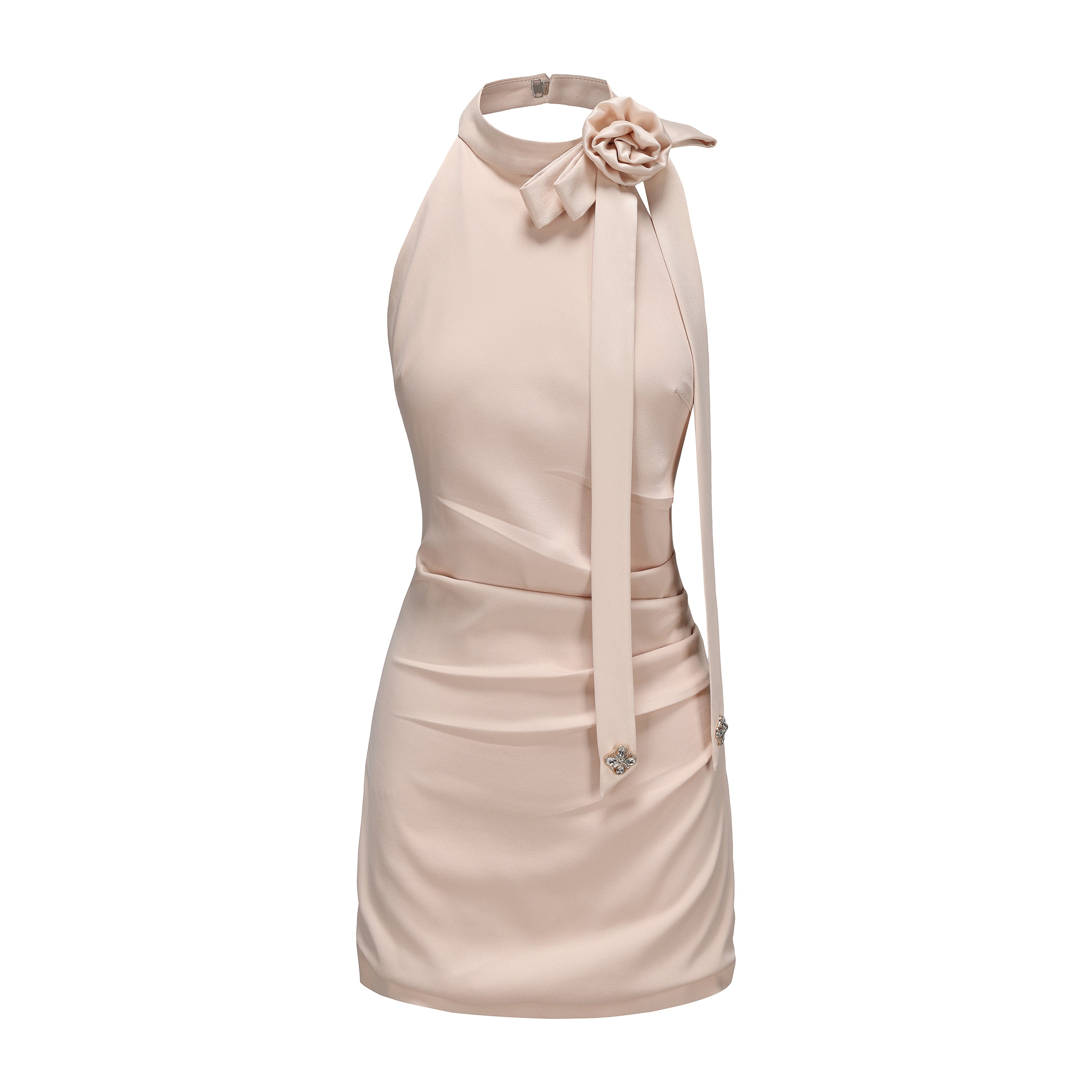 Pink Halter Ruched Dress