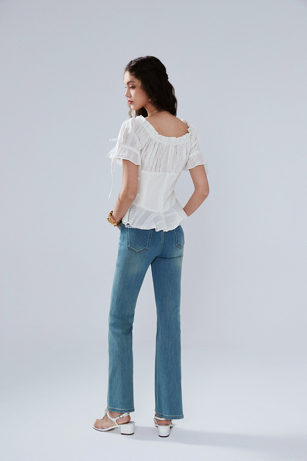 Flared Jeans With Lace Pockets
