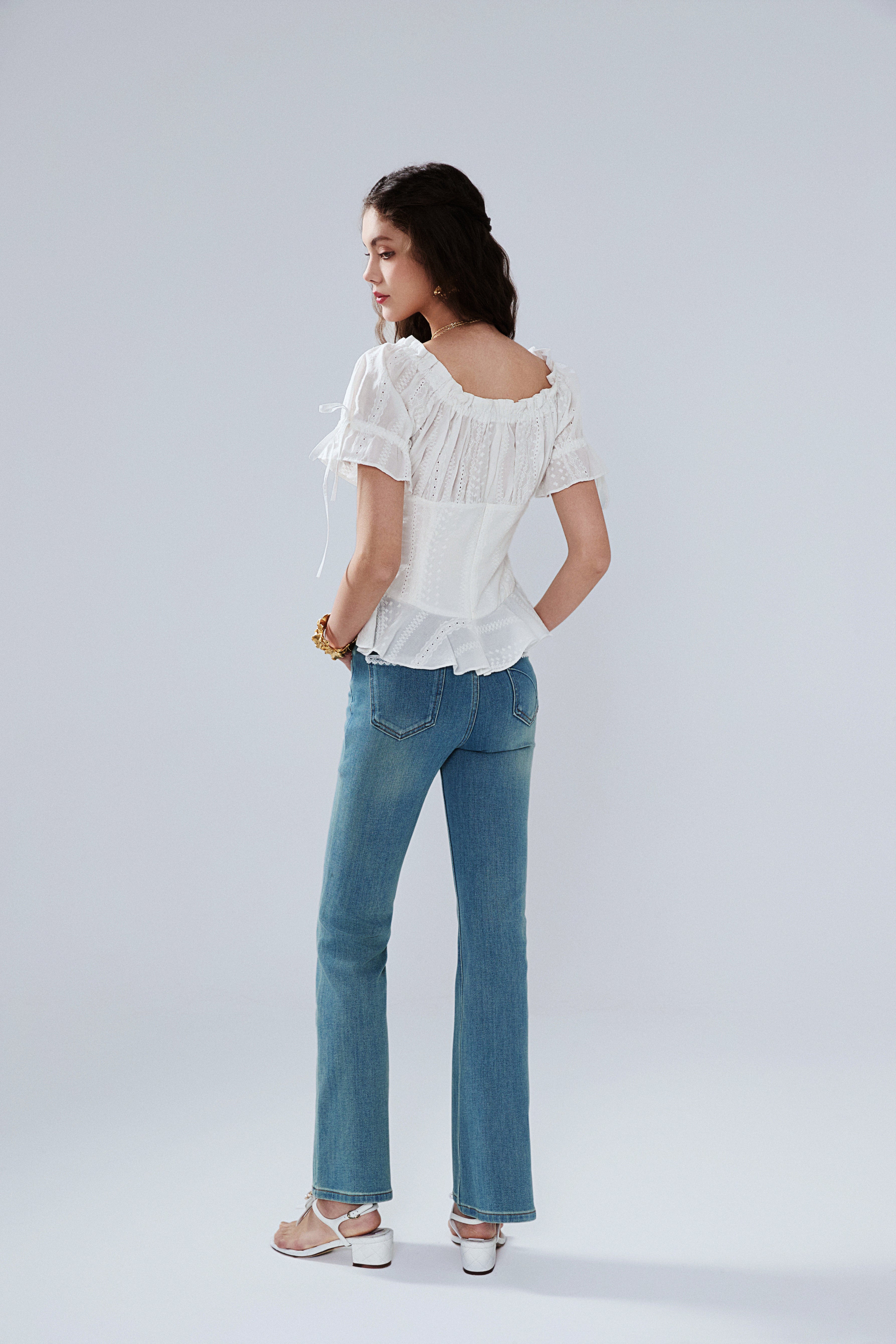 Flared Jeans With Lace Pockets