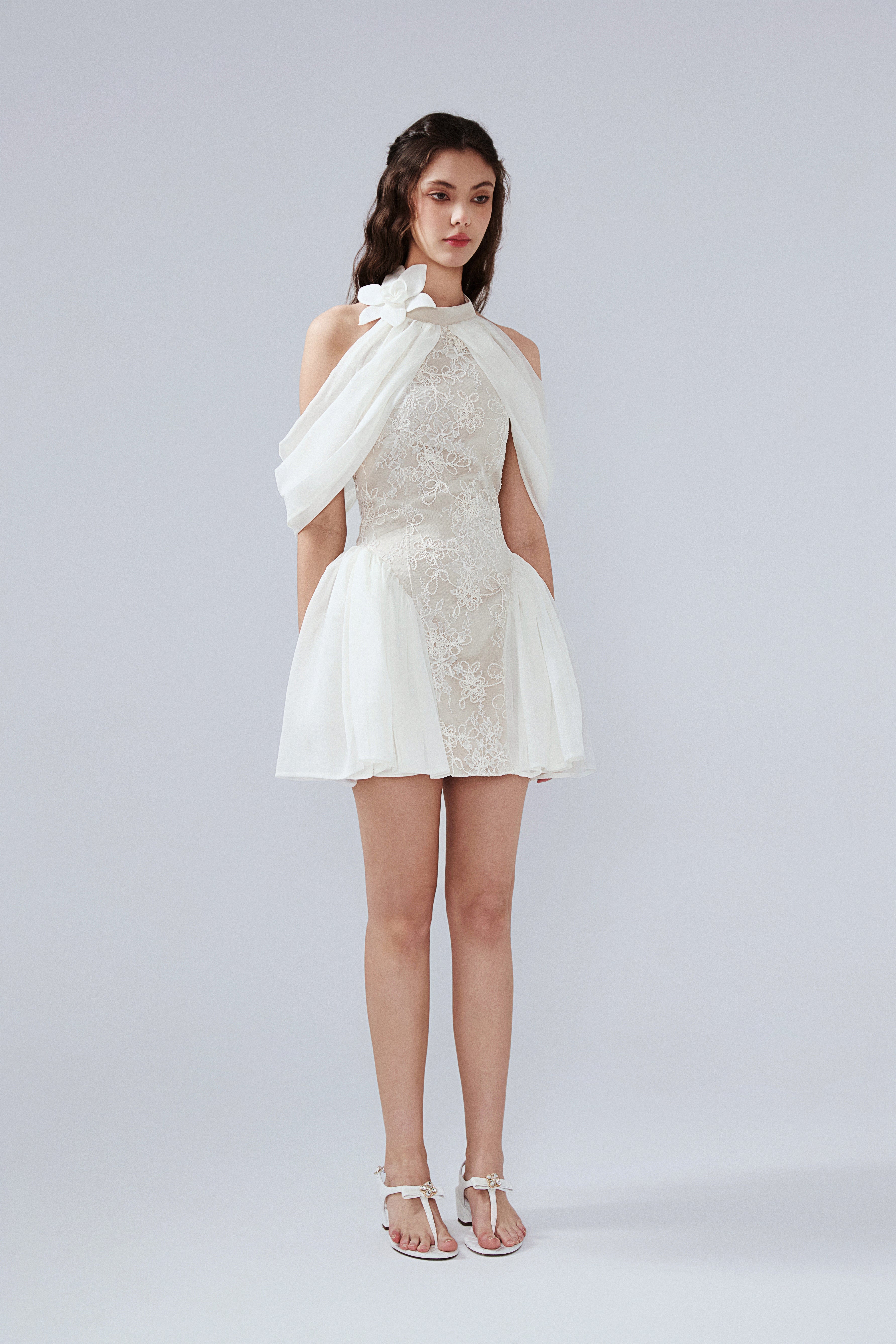 White Heavy-Duty Lace A-line Dress