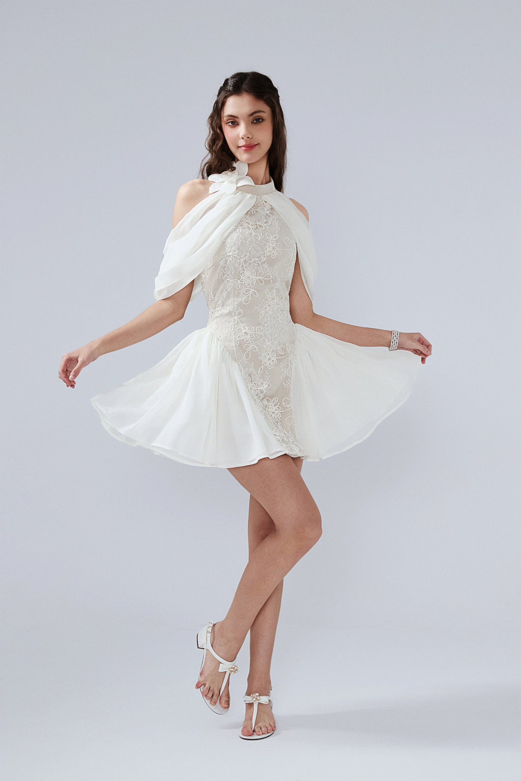 White Heavy-Duty Lace A-line Dress