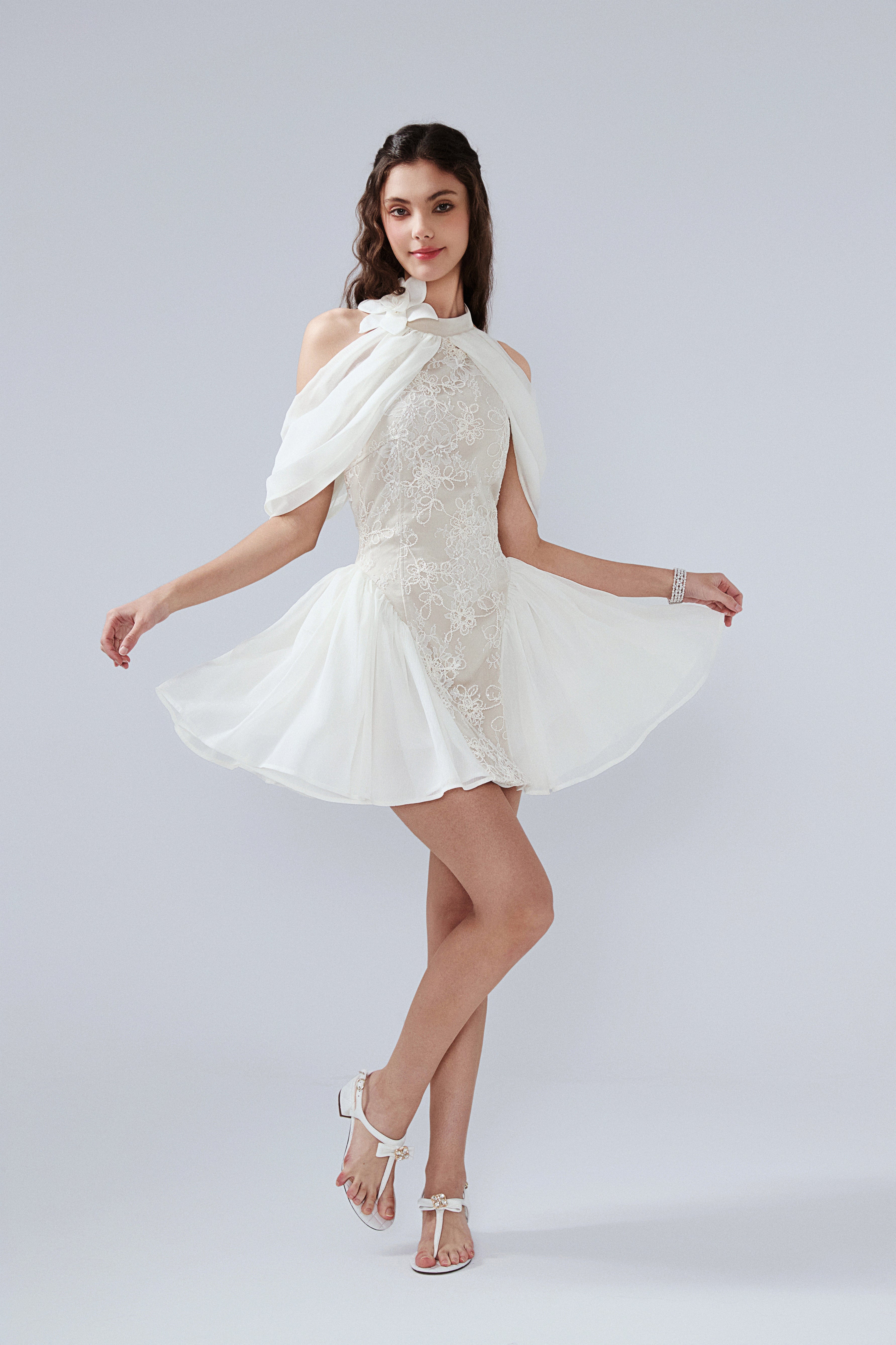 White Heavy-Duty Lace A-line Dress