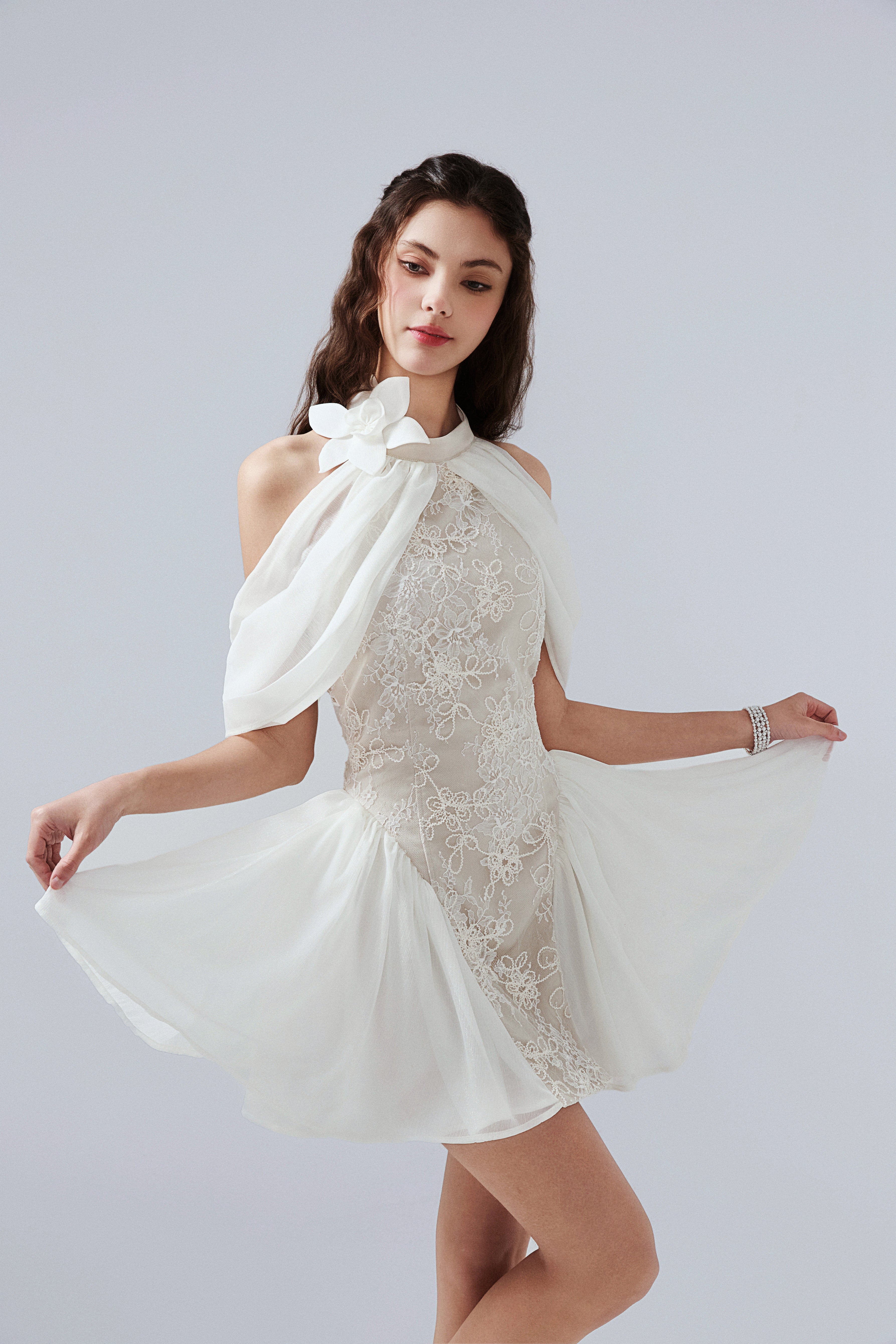 White Heavy-Duty Lace A-line Dress