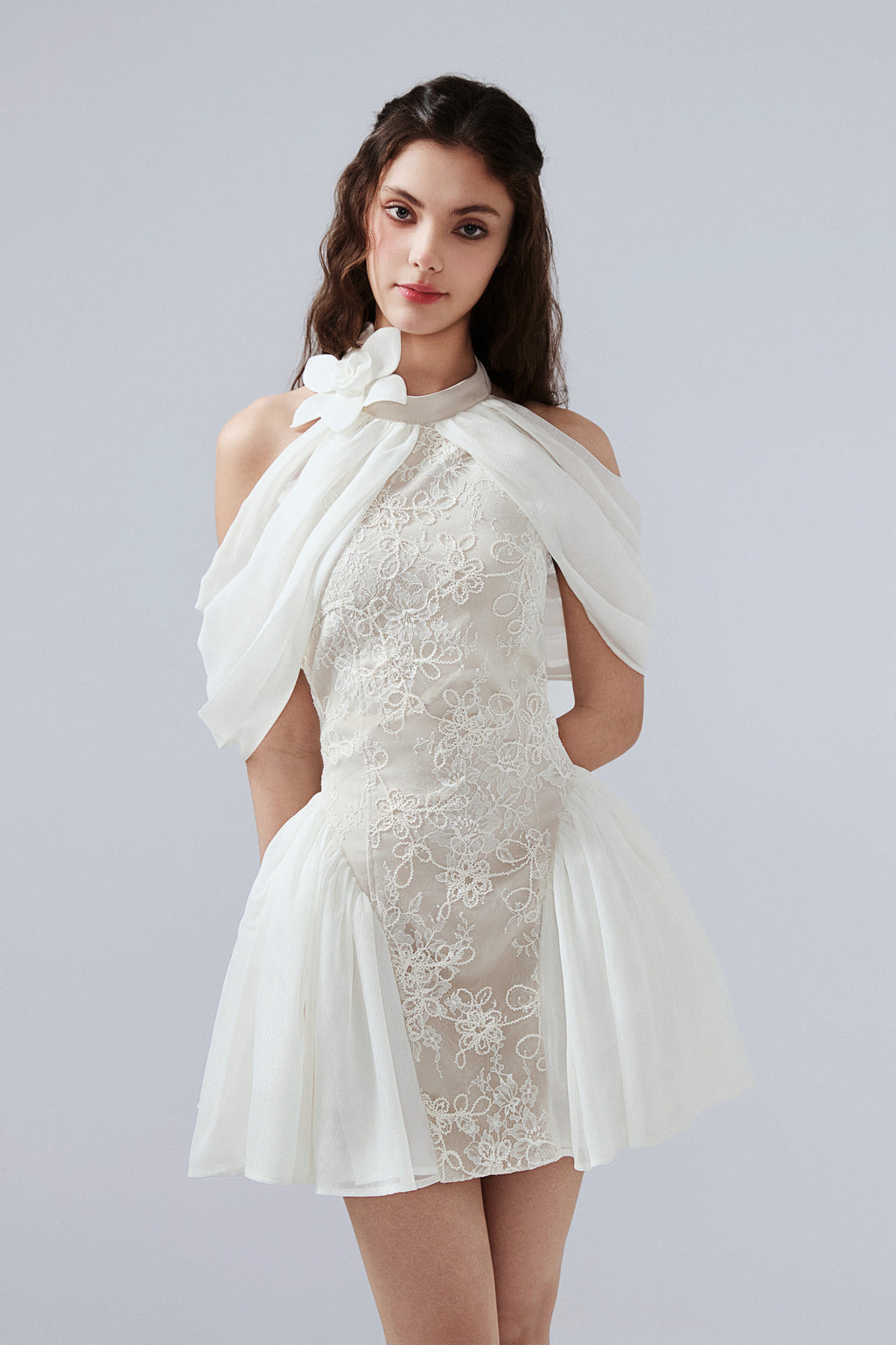 White Heavy-Duty Lace A-line Dress