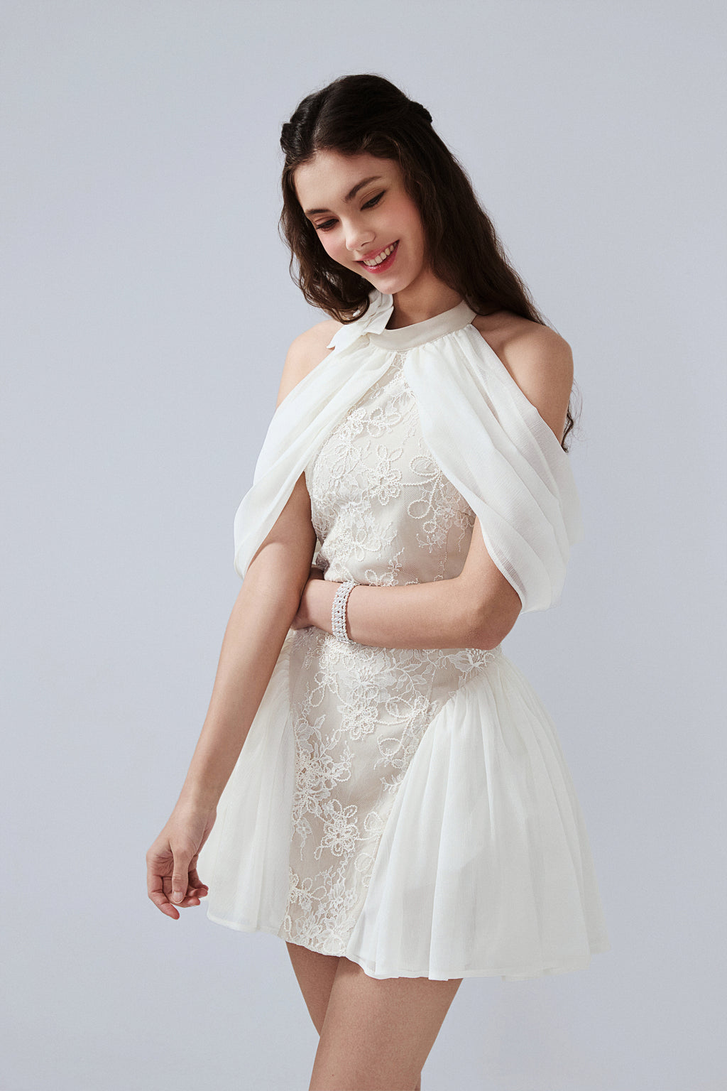 White Heavy-Duty Lace A-line Dress
