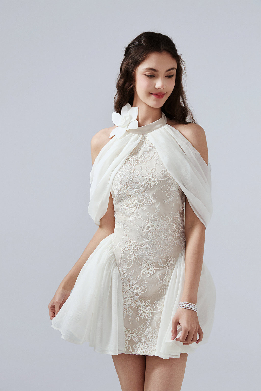 White Heavy-Duty Lace A-line Dress