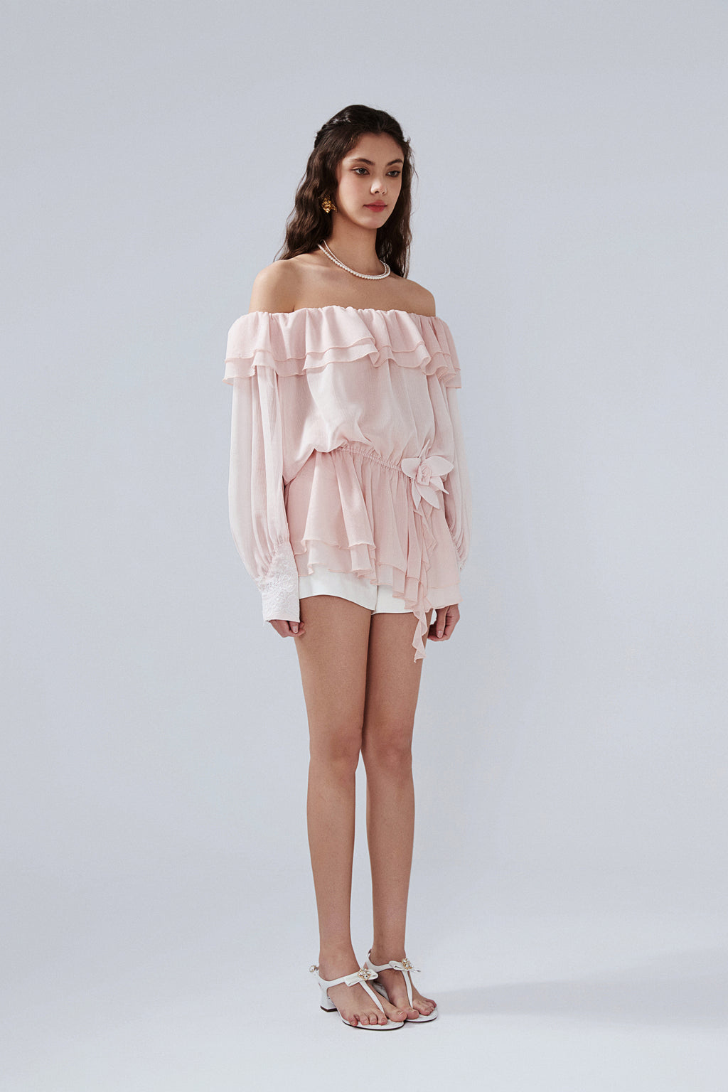 Pink Shimmering Iris-Patterned Long-Sleeved Top