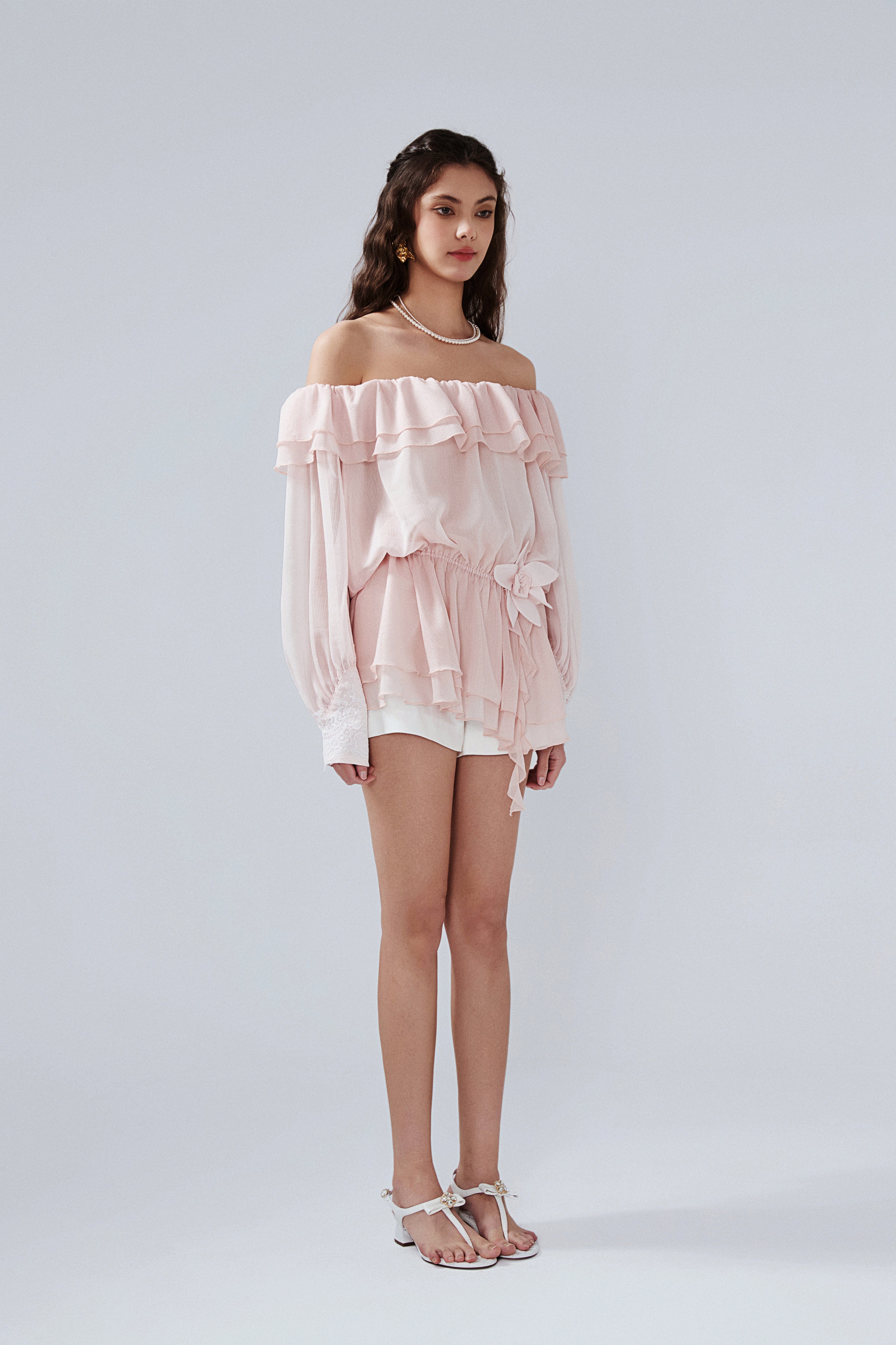 Pink Shimmering Iris-Patterned Long-Sleeved Top