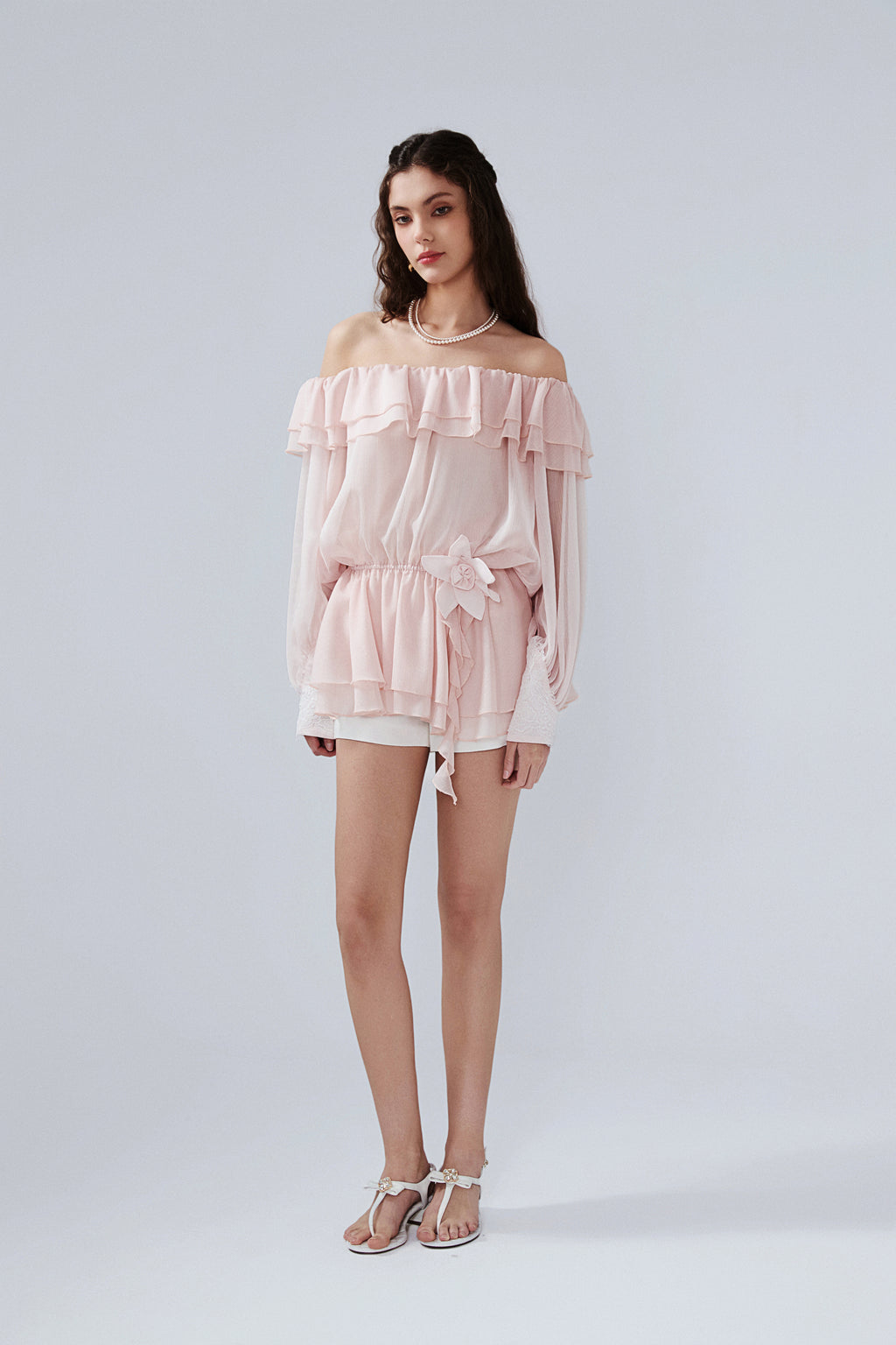 Pink Shimmering Iris-Patterned Long-Sleeved Top