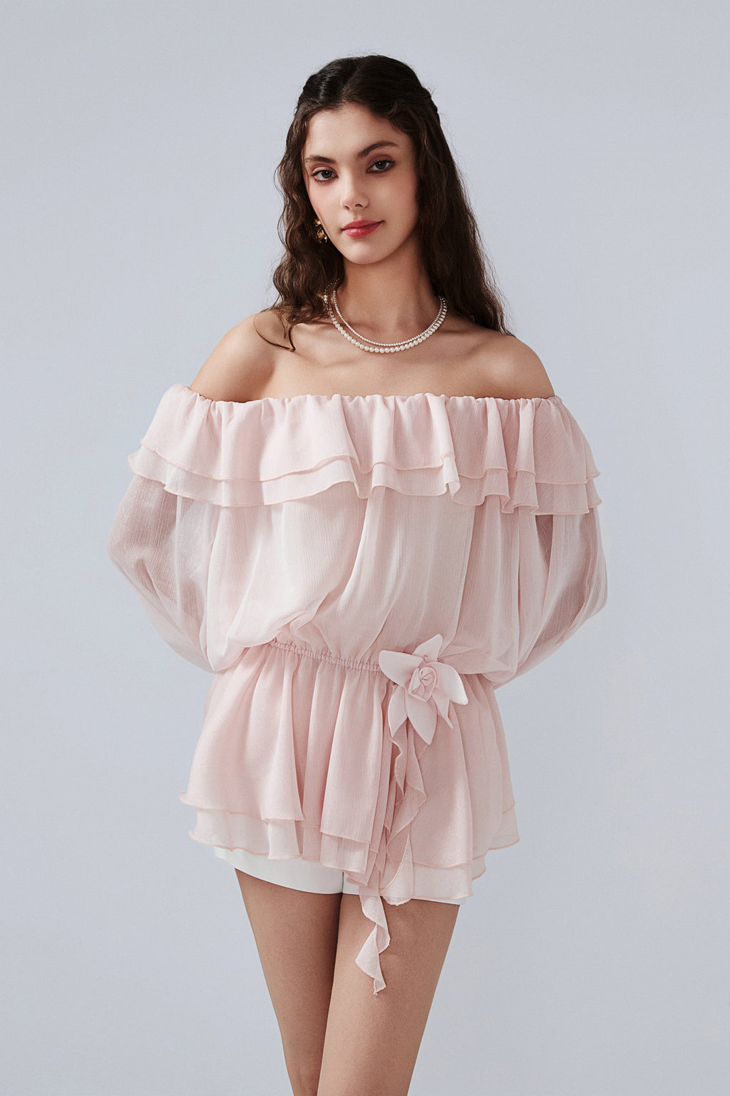 Pink Shimmering Iris-Patterned Long-Sleeved Top