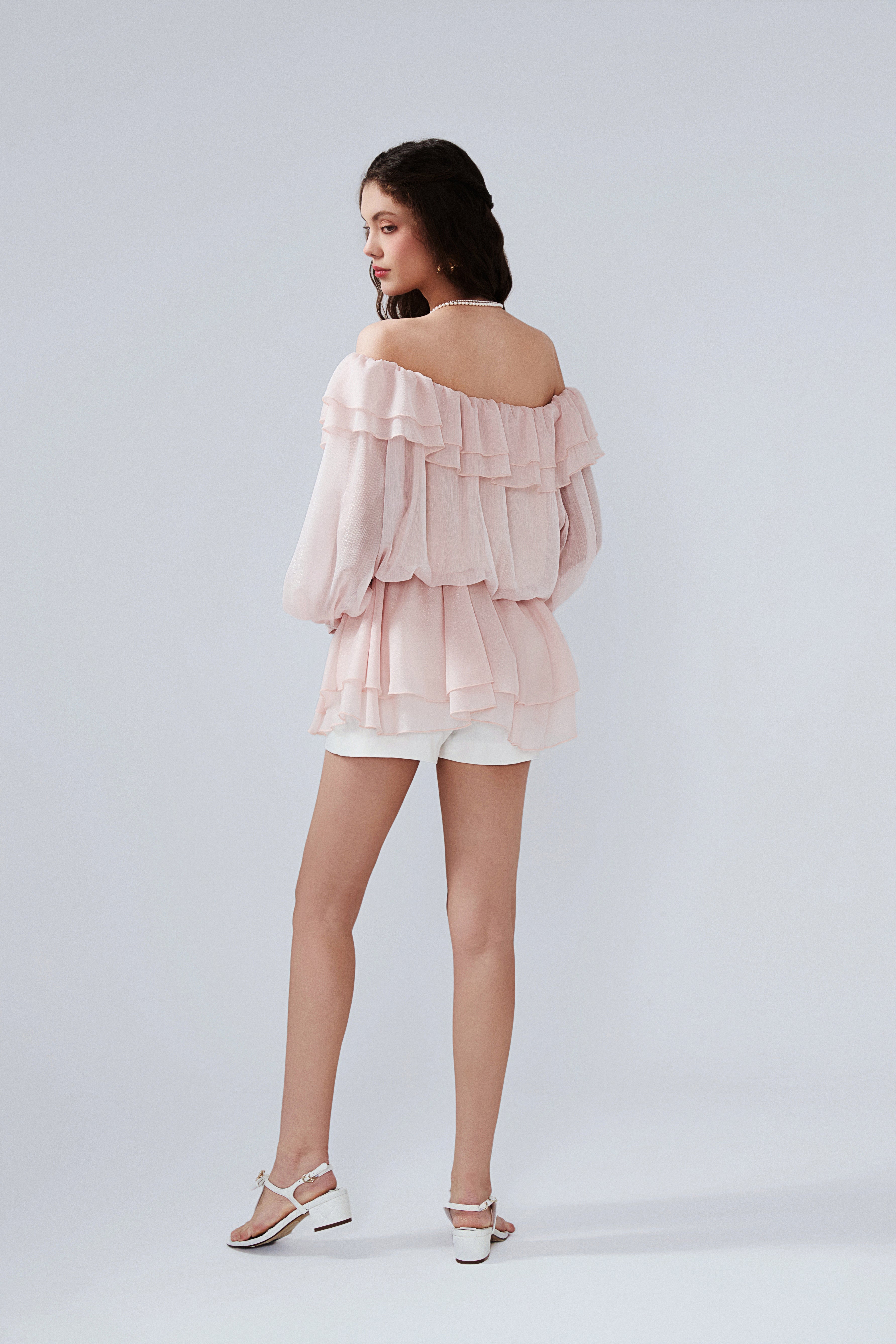 Pink Shimmering Iris-Patterned Long-Sleeved Top