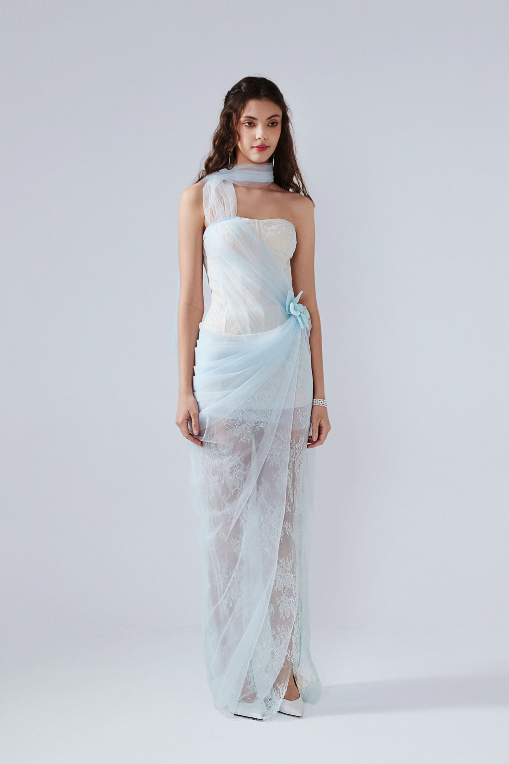 Light Blue Fishbone Lace Dress