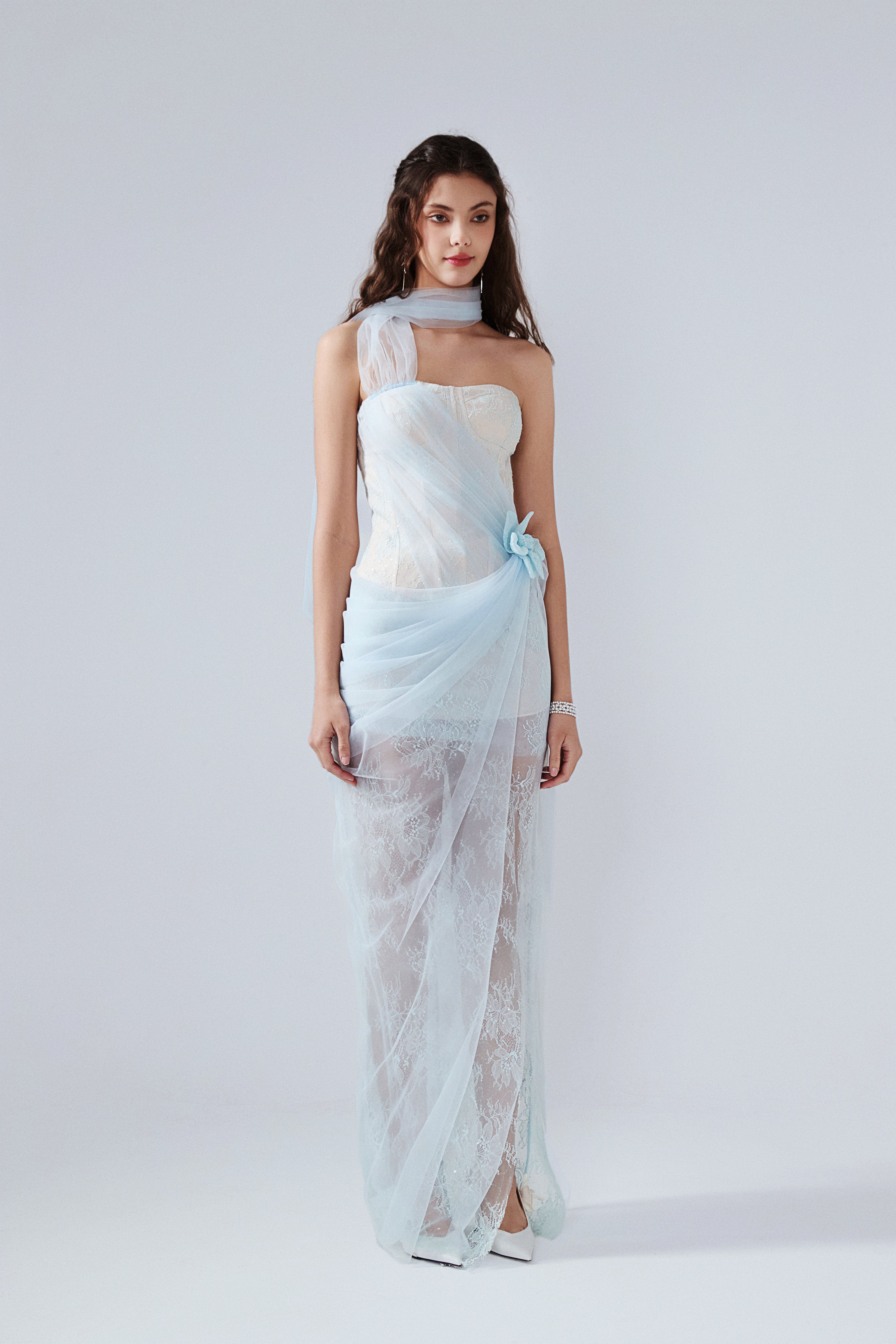 Light Blue Fishbone Lace Dress