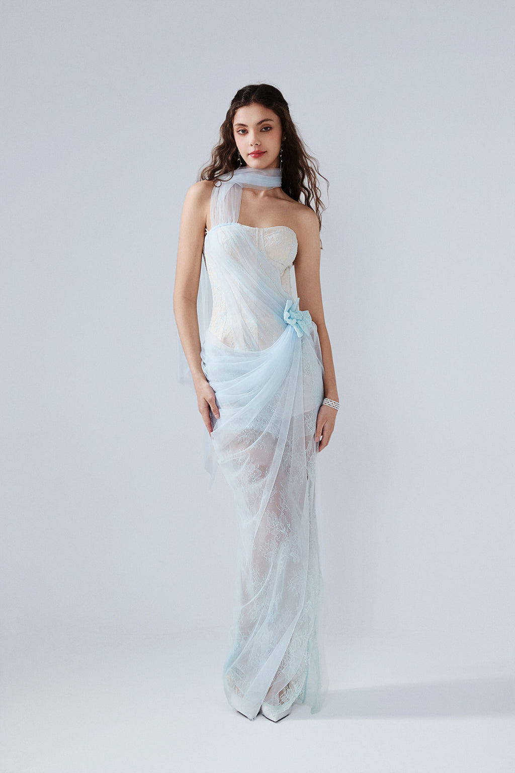 Light Blue Fishbone Lace Dress