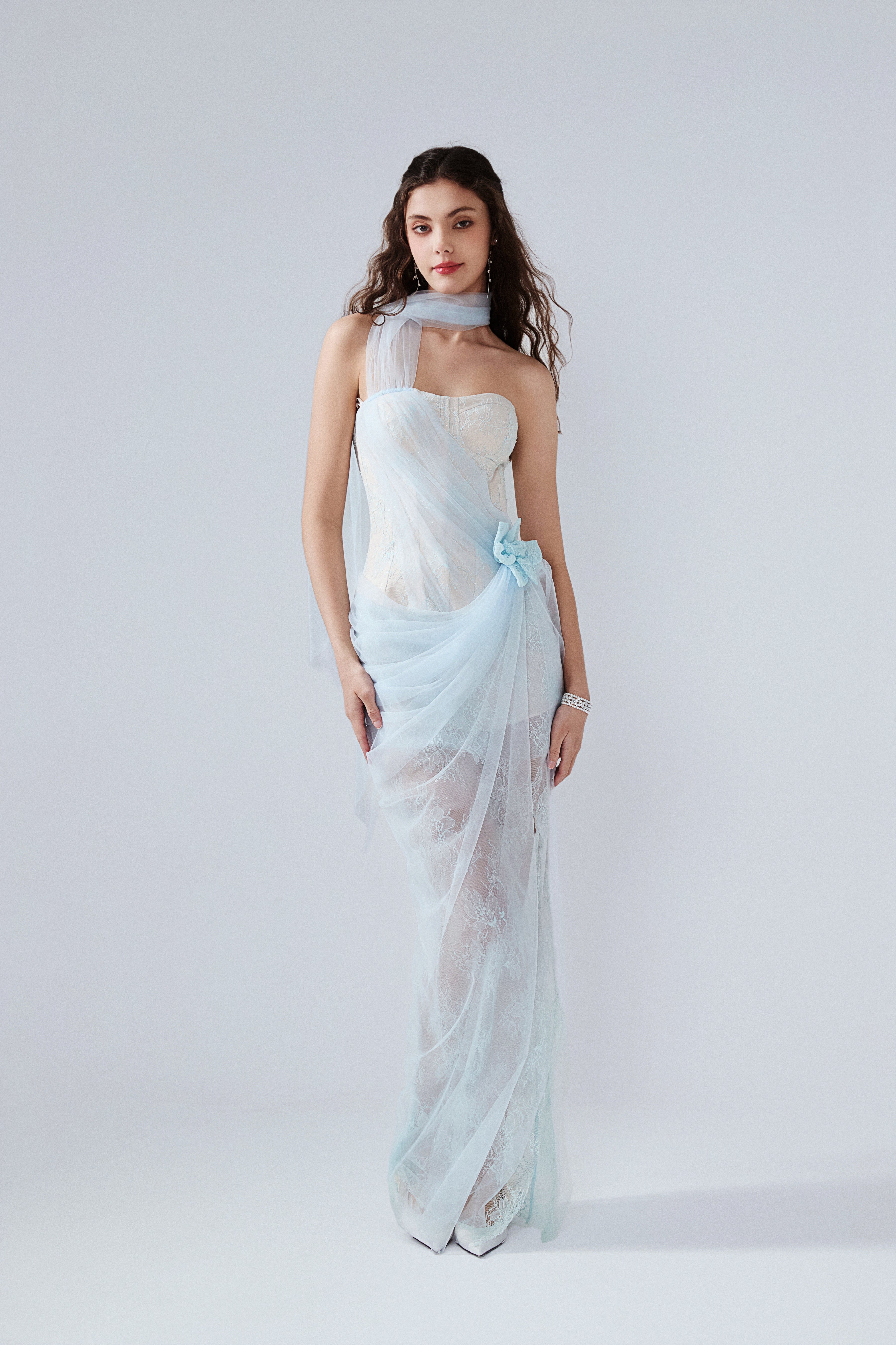 Light Blue Fishbone Lace Dress