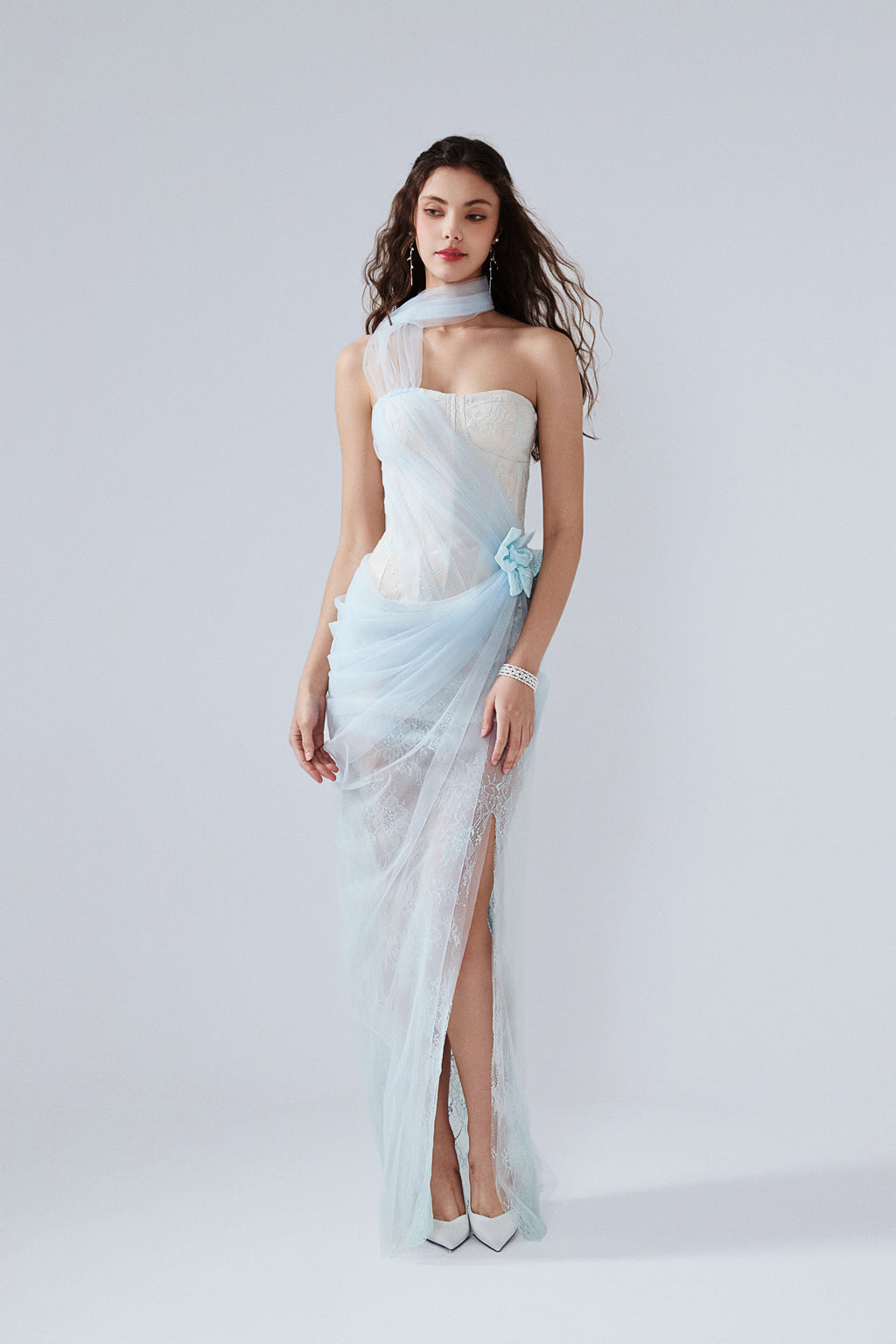 Light Blue Fishbone Lace Dress