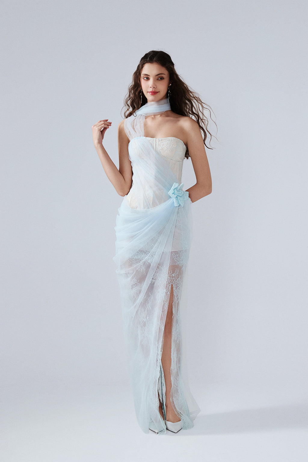 Light Blue Fishbone Lace Dress