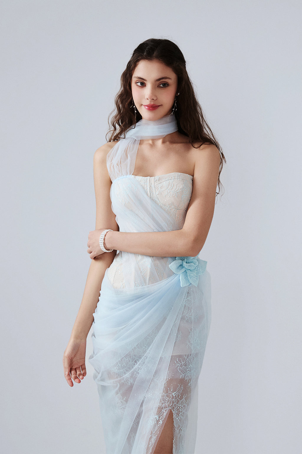 Light Blue Fishbone Lace Dress