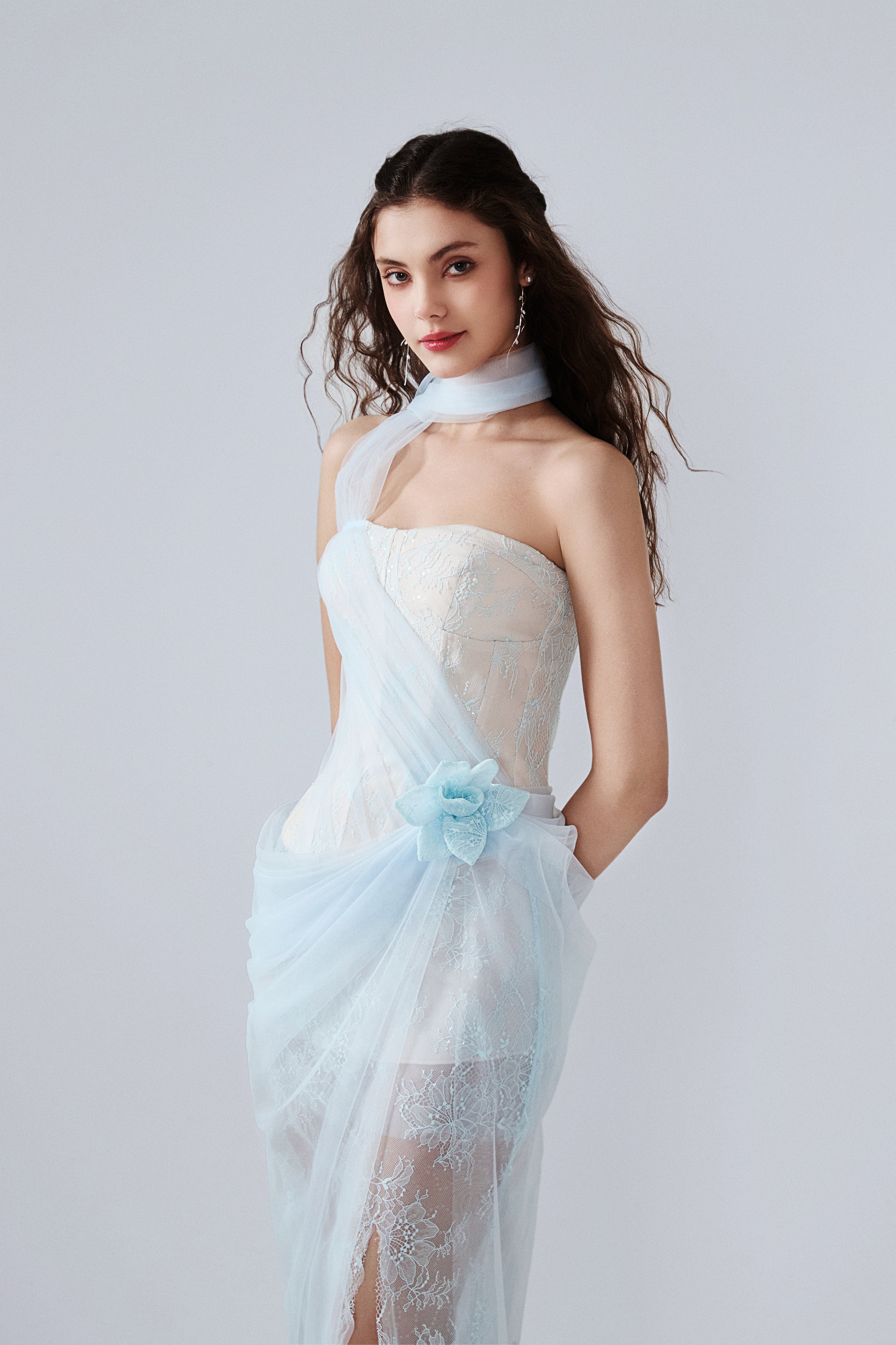 Light Blue Fishbone Lace Dress