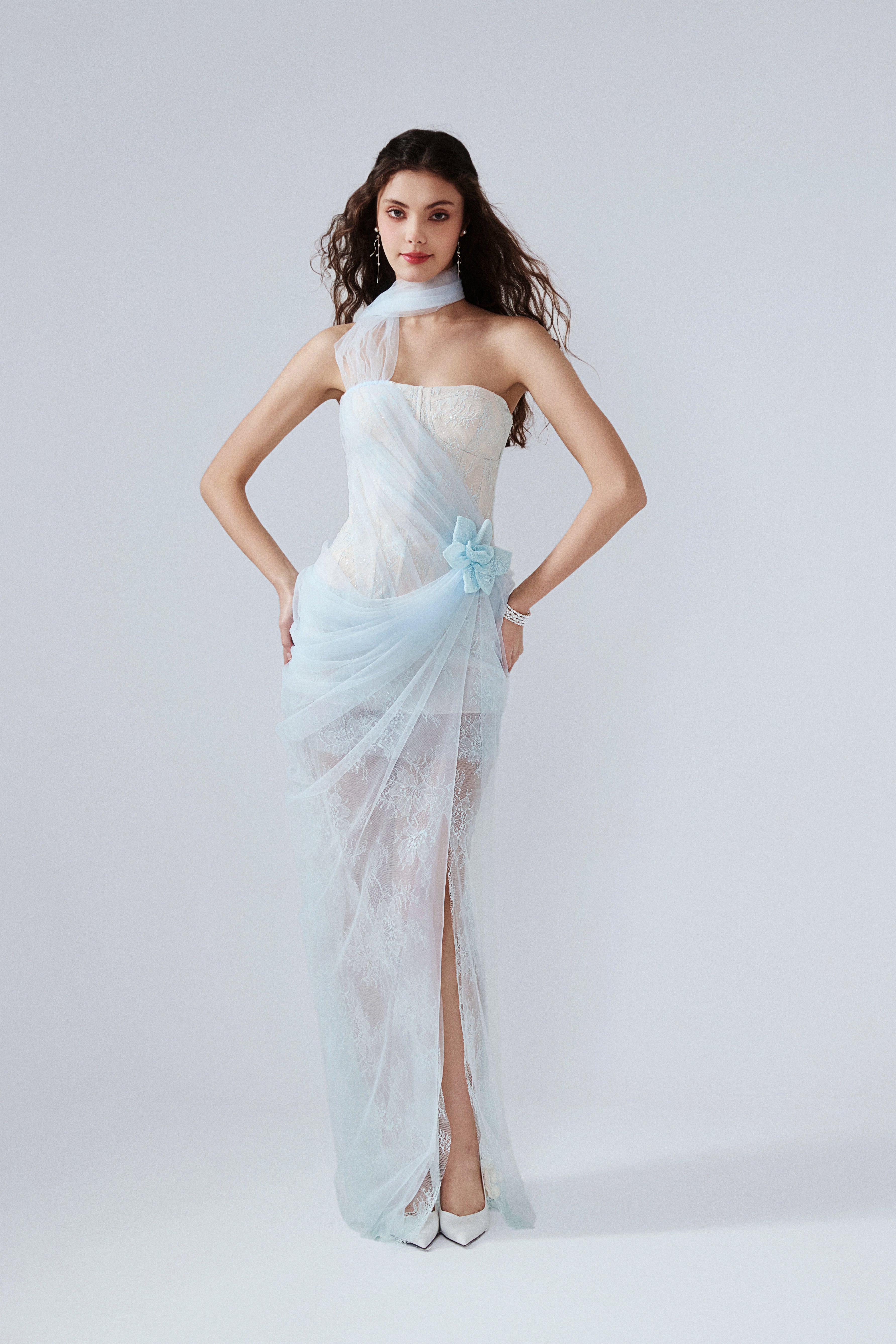 Light Blue Fishbone Lace Dress