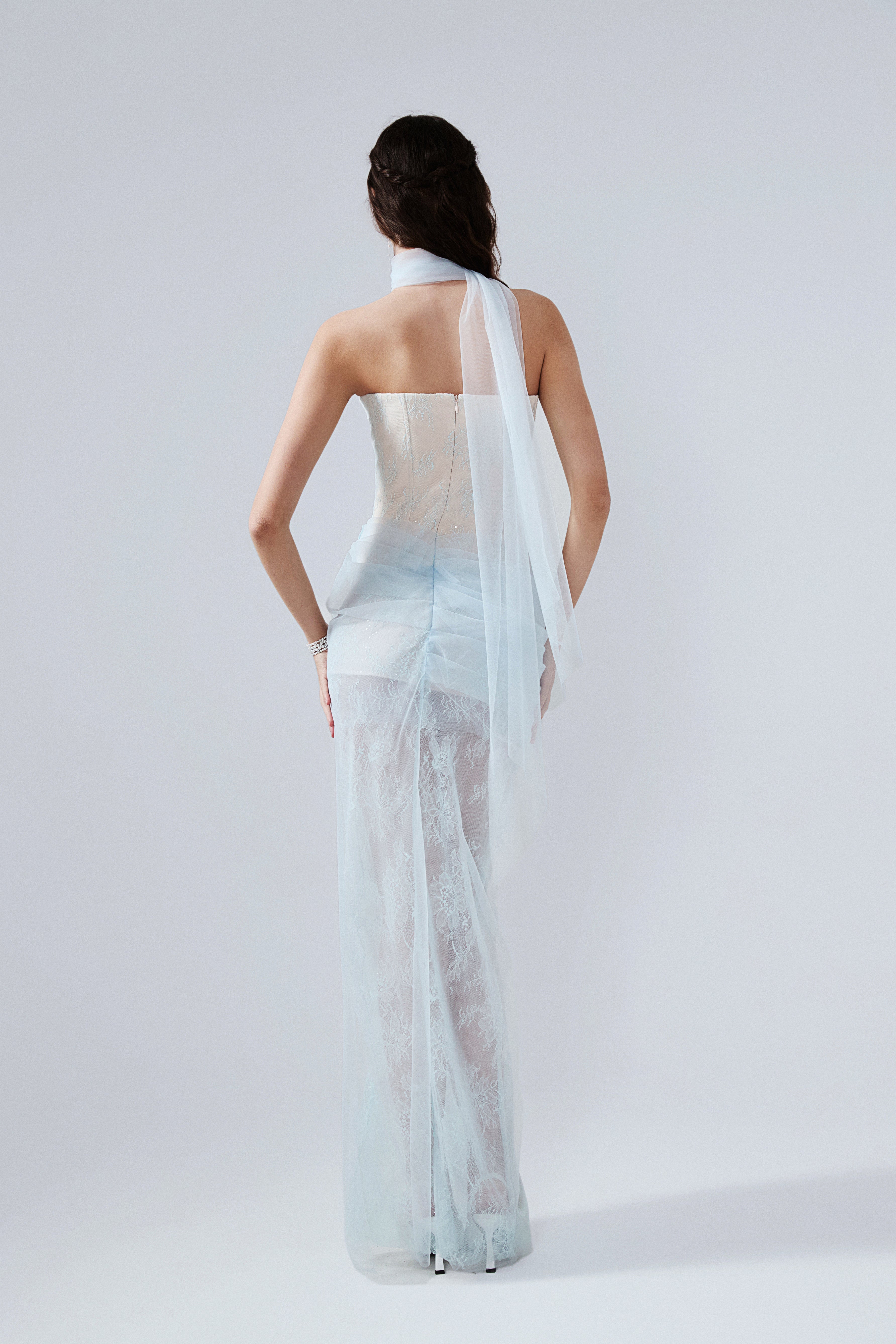 Light Blue Fishbone Lace Dress