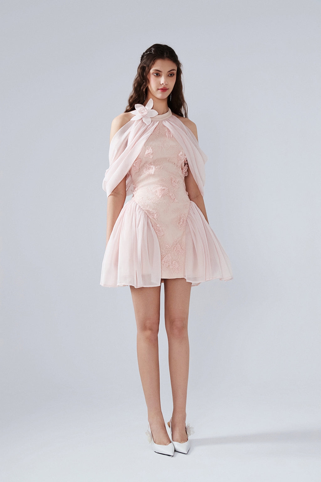 Pink Heavy Lace A-line Dress