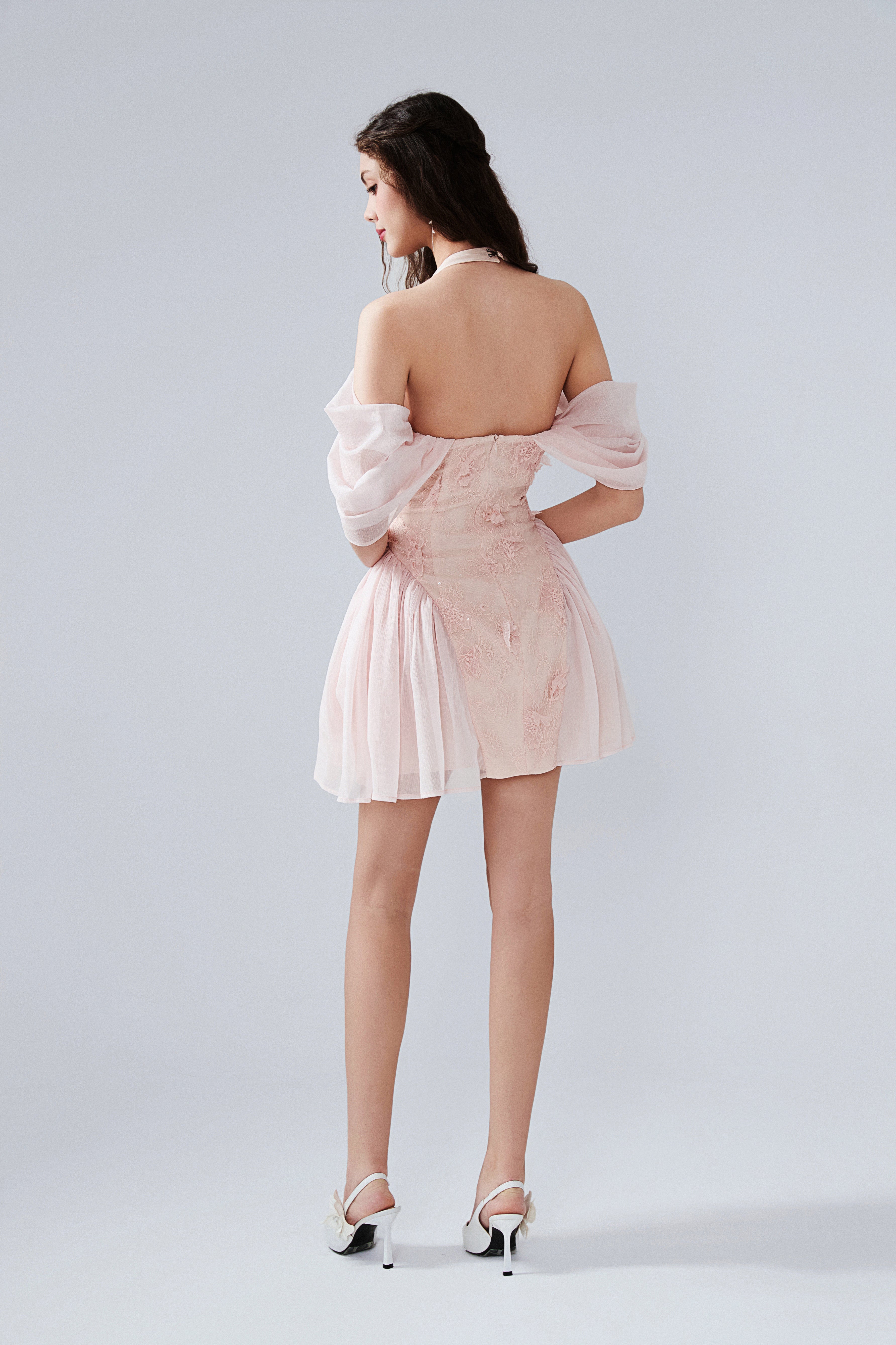 Pink Heavy Lace A-line Dress