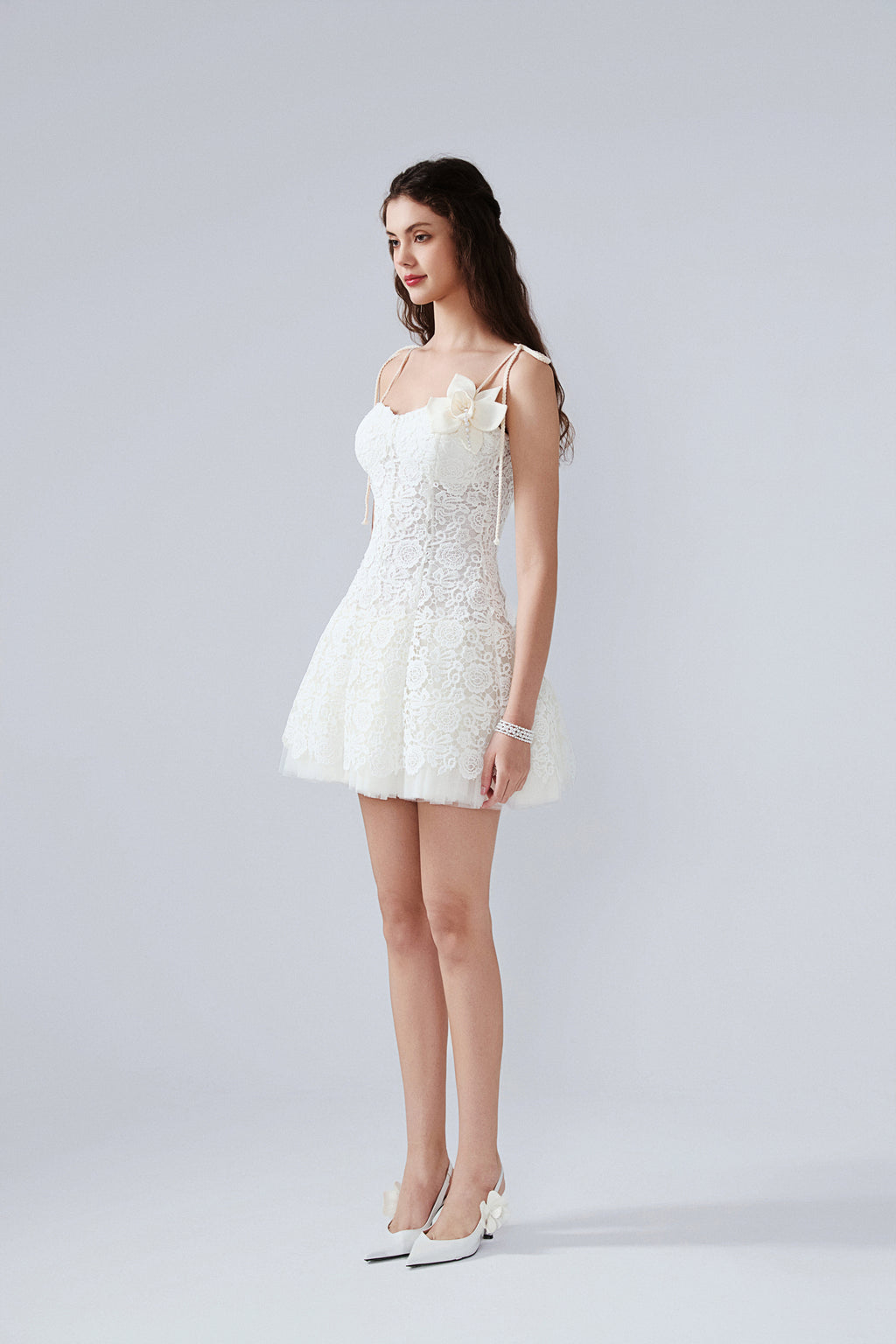 White Rattan Woven Shoulder Strap A-line Dress