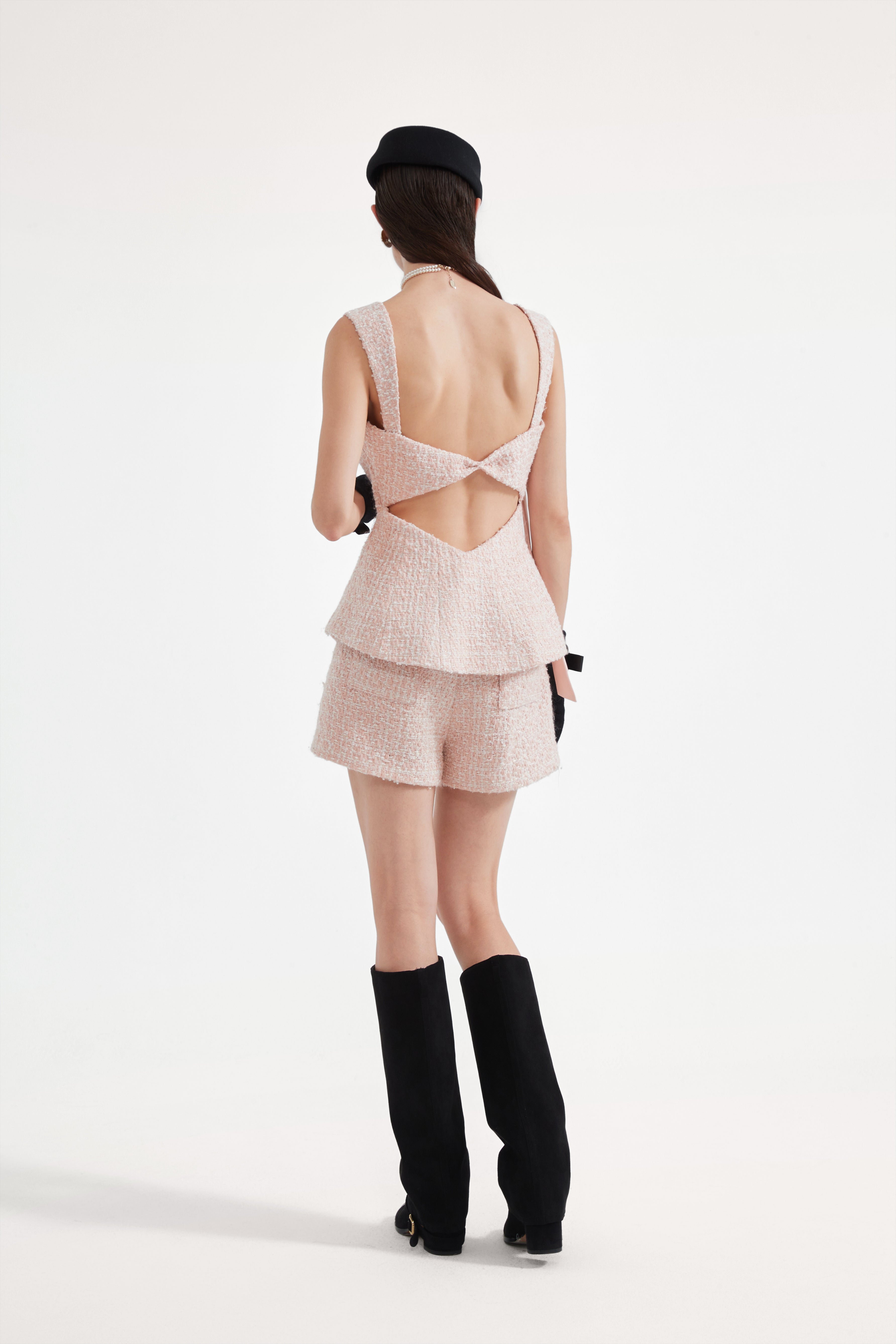 Pink Bow Sleeveless Fitted Top