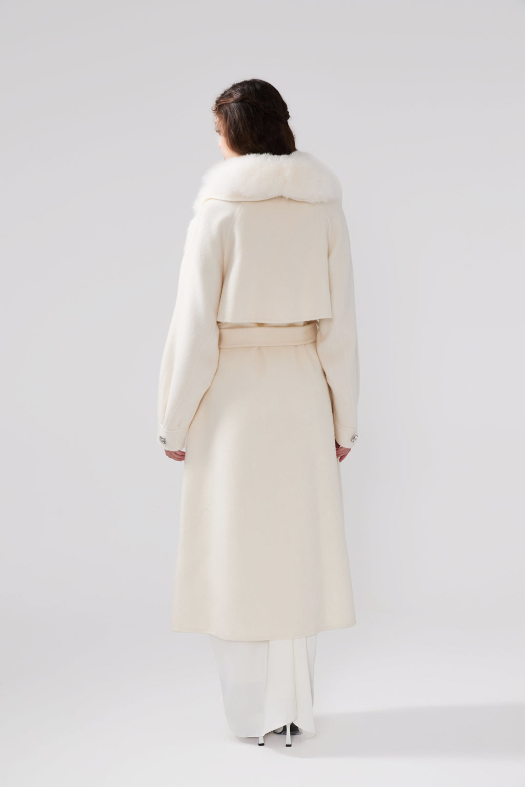 Detachable Fox Fur White Long Coat