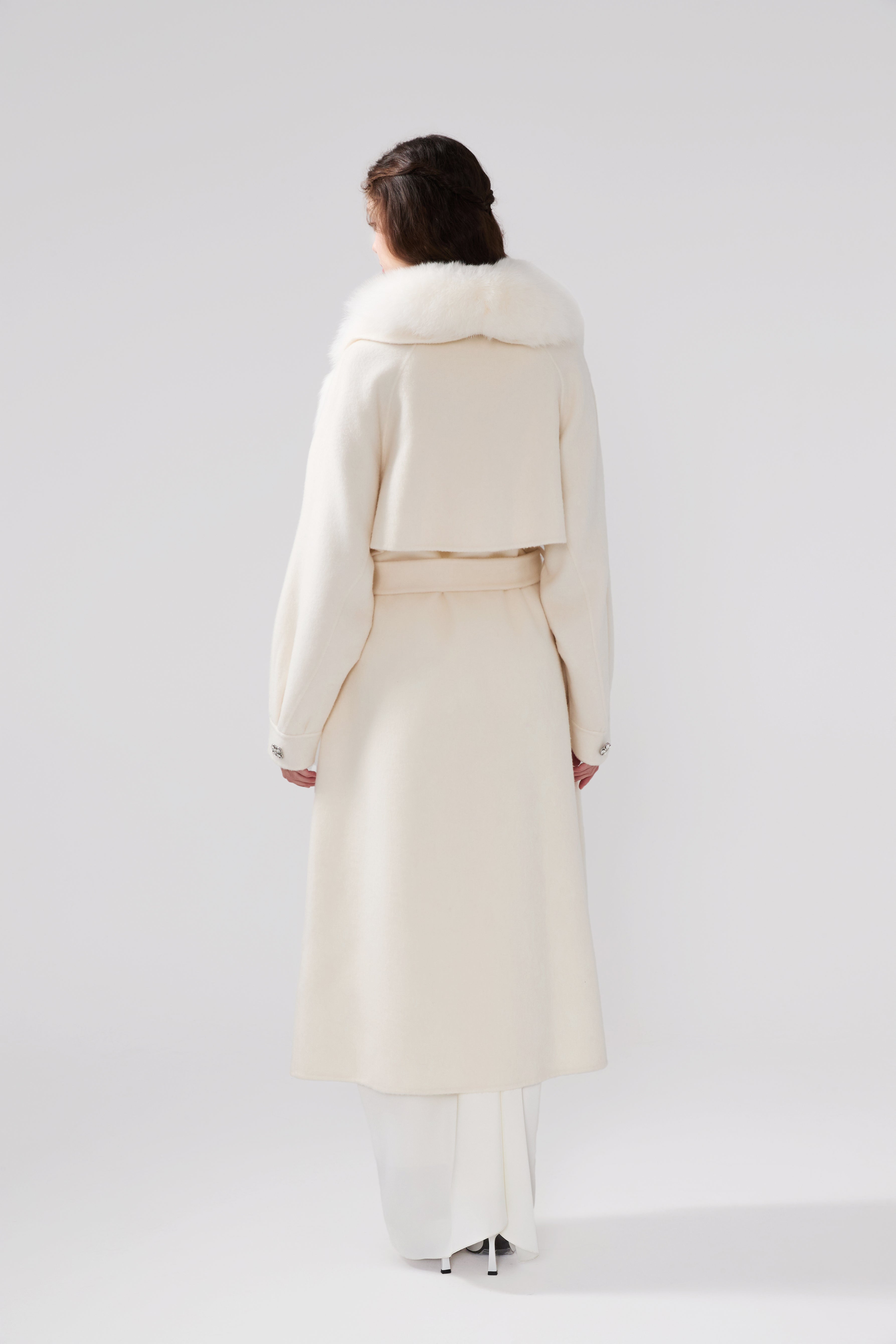 Detachable Fox Fur White Long Coat