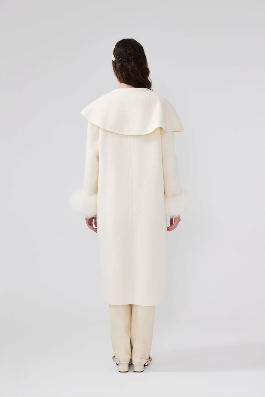Butterflies Lapel White Cashmere Long Coat