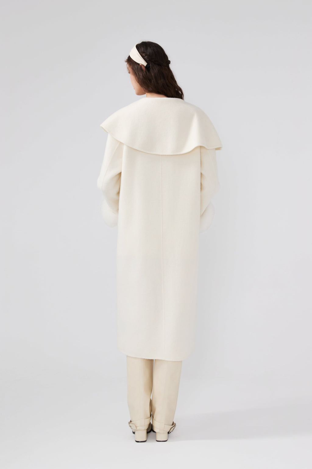 Butterflies Lapel White Cashmere Long Coat