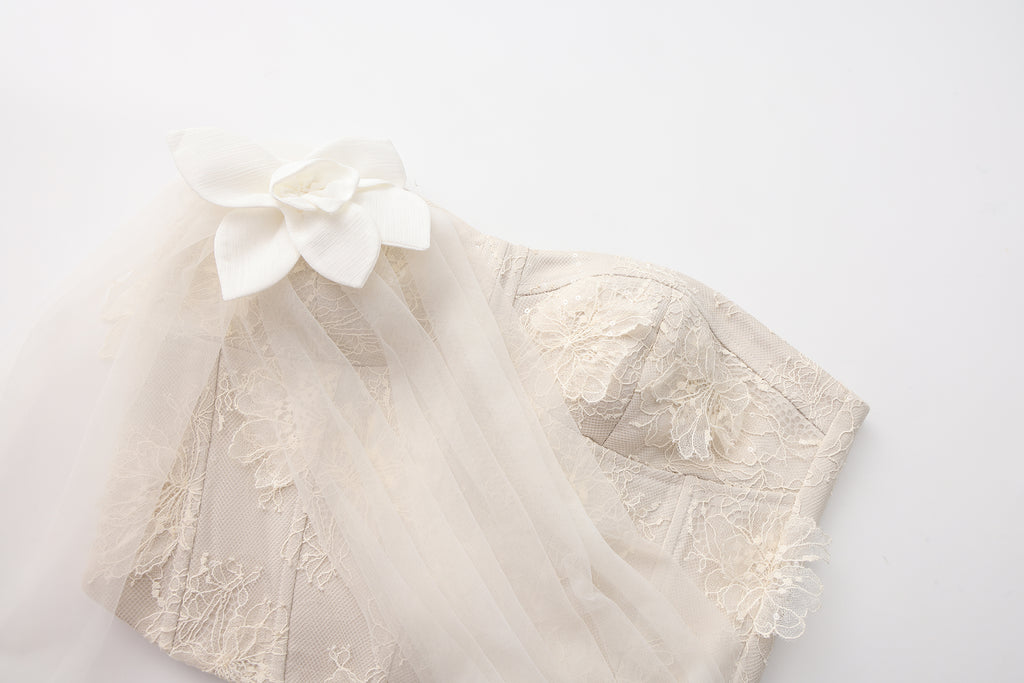 White Iridescent Tulle Fishbone Halter Top