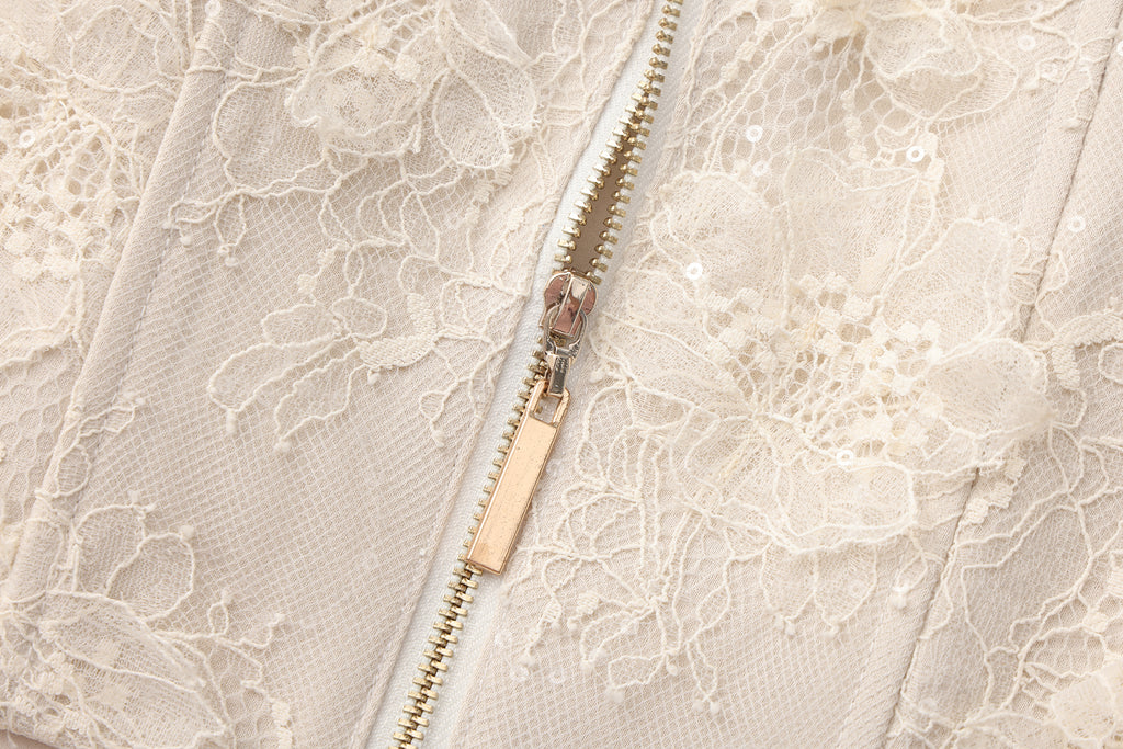 White Iridescent Tulle Fishbone Halter Top