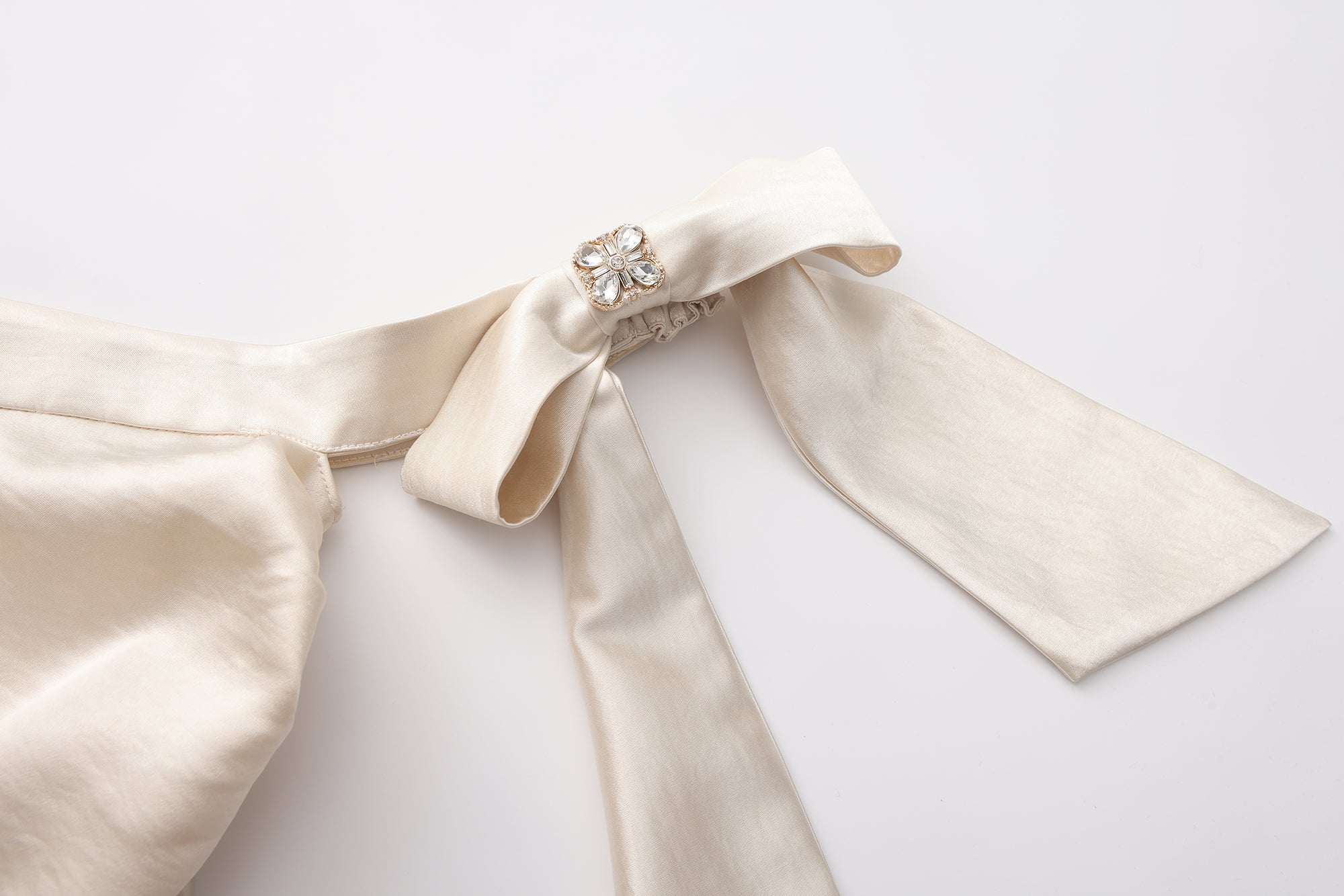 Champagne Satin Off-Shoulder Draped Sleeves Tops