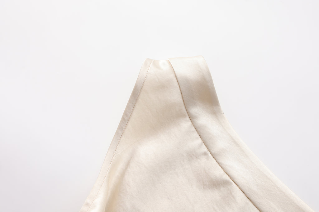 Champagne Satin Off-Shoulder Draped Sleeves Tops