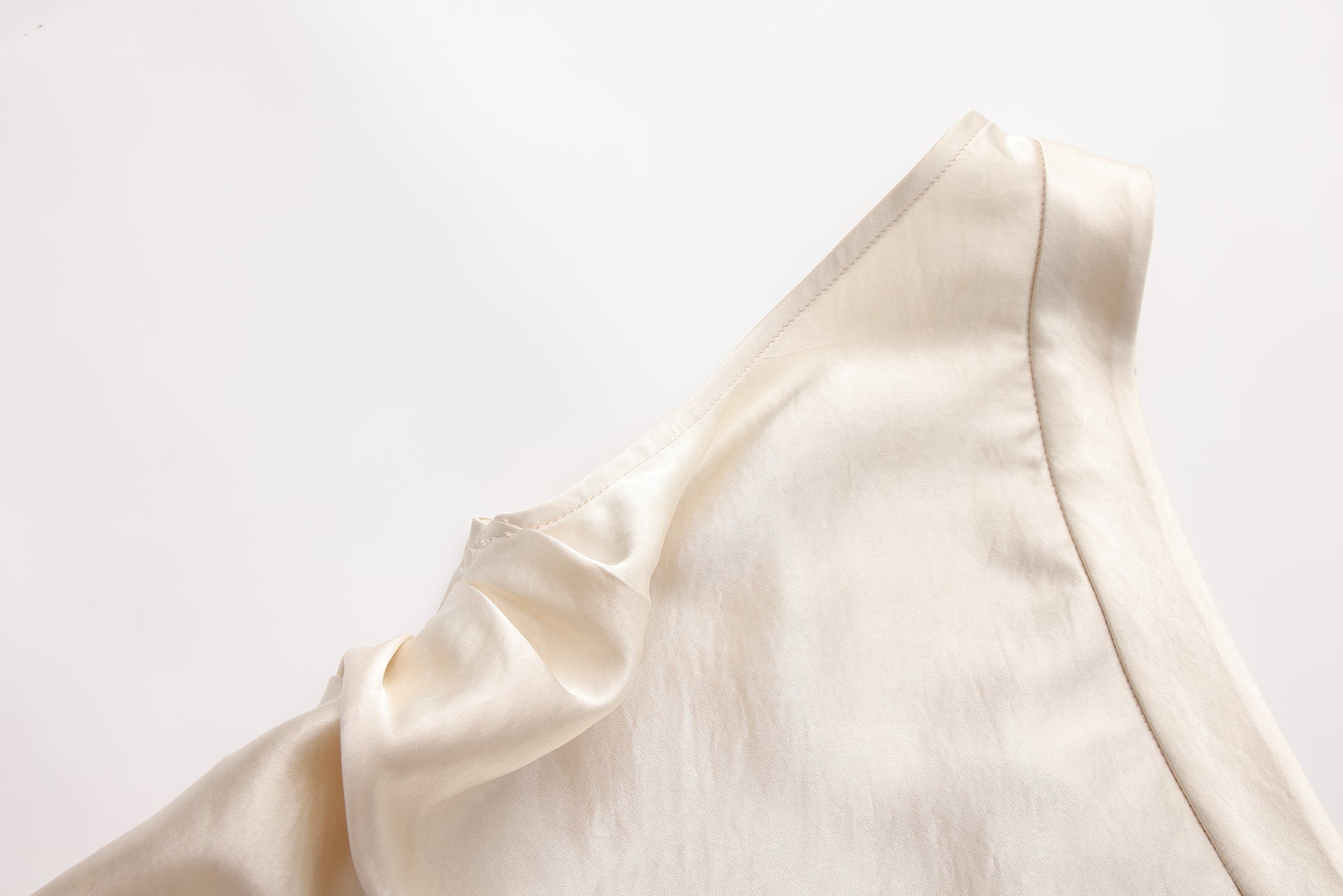 Champagne Satin Off-Shoulder Draped Sleeves Tops