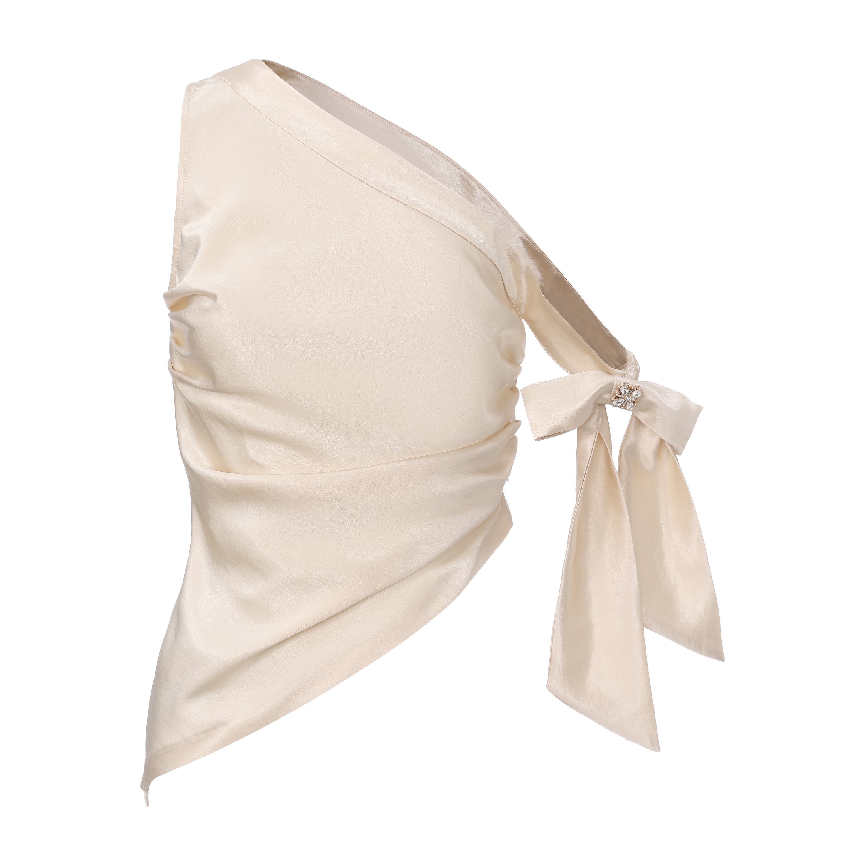 Champagne Satin Off-Shoulder Draped Sleeves Tops