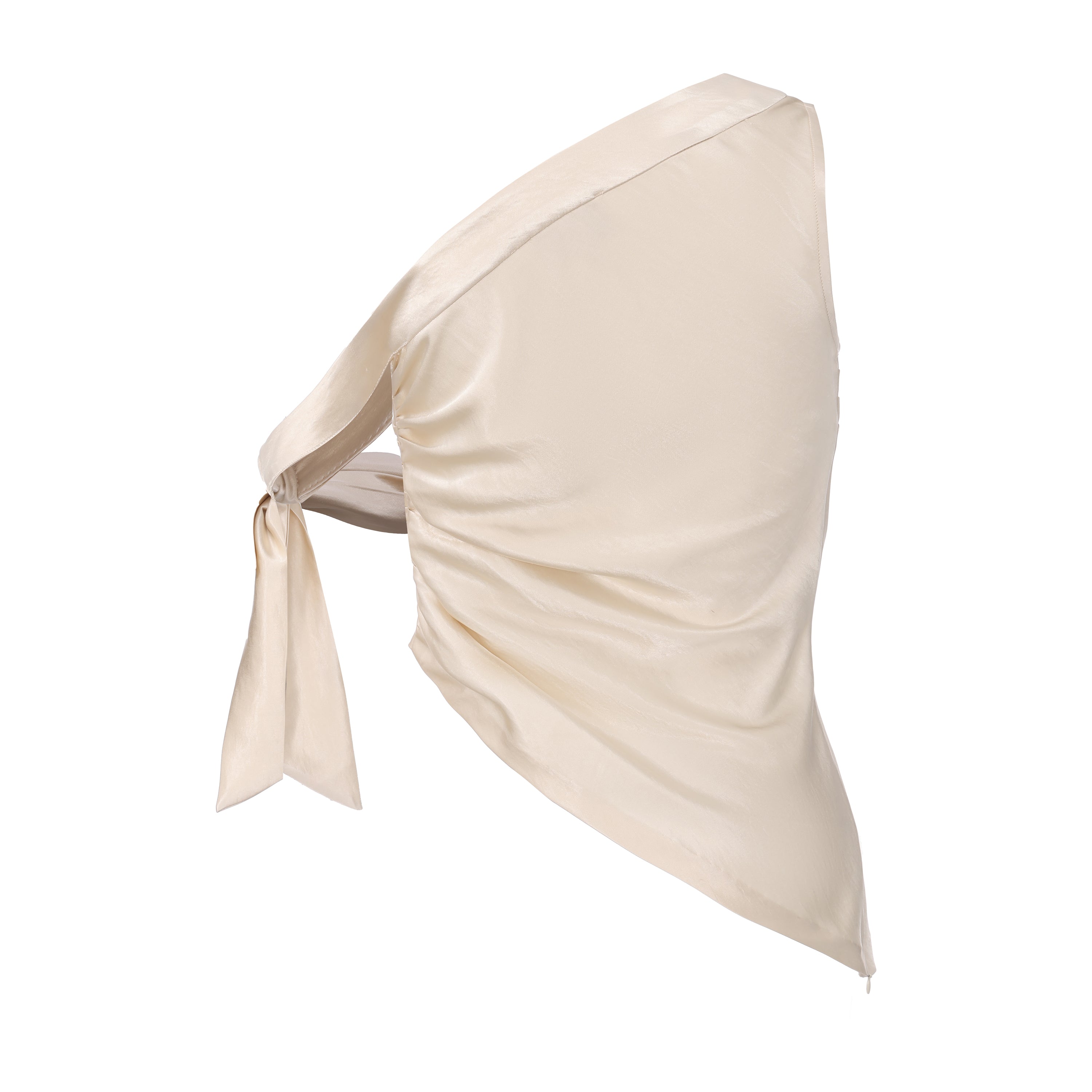 Champagne Satin Off-Shoulder Draped Sleeves Tops