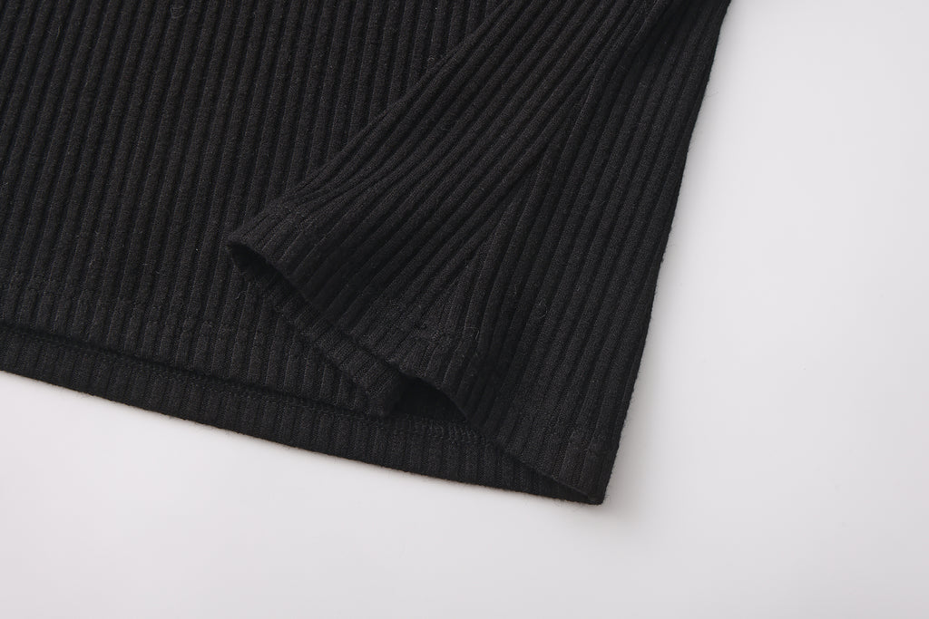 Black halterneck knit top with lace panels