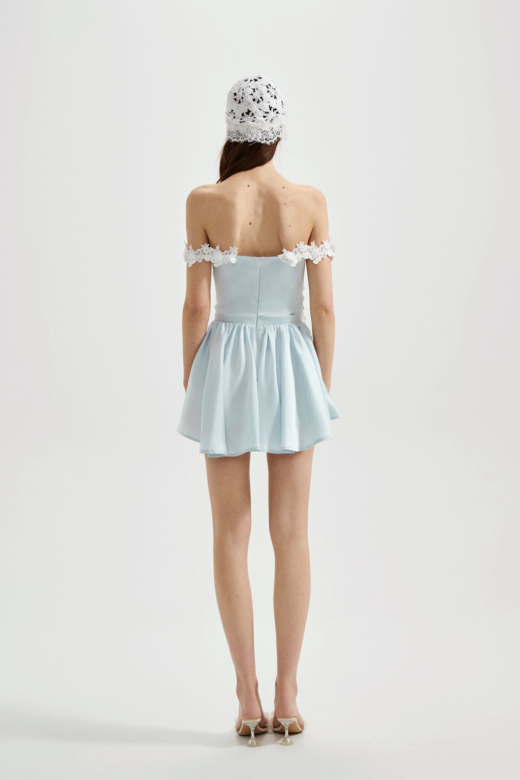 Blue Satin Lace-Strapless Dress
